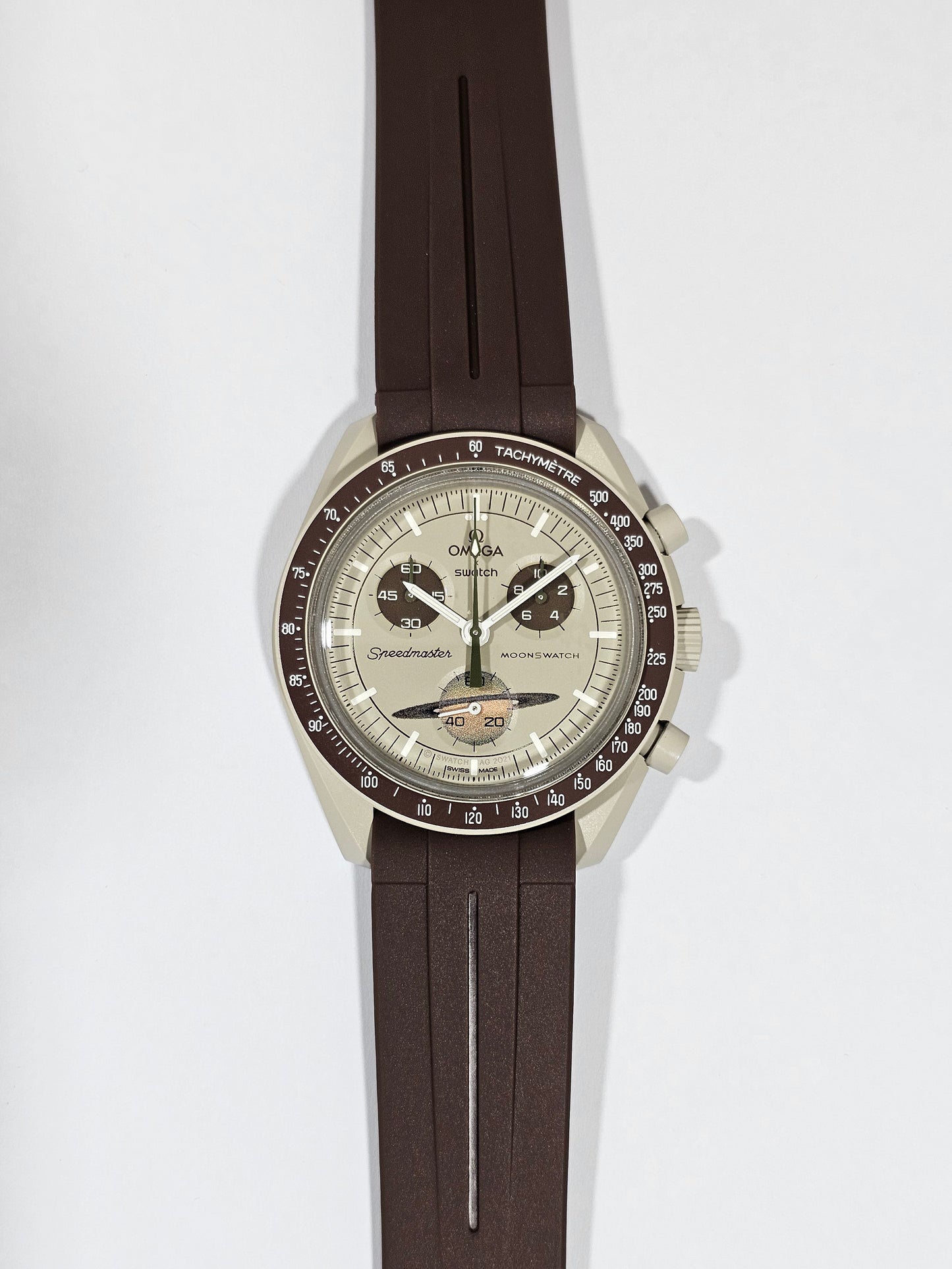 Rubber Curved Strap for Omega x Swatch MoonSwatch – Mission to Saturn – Brown