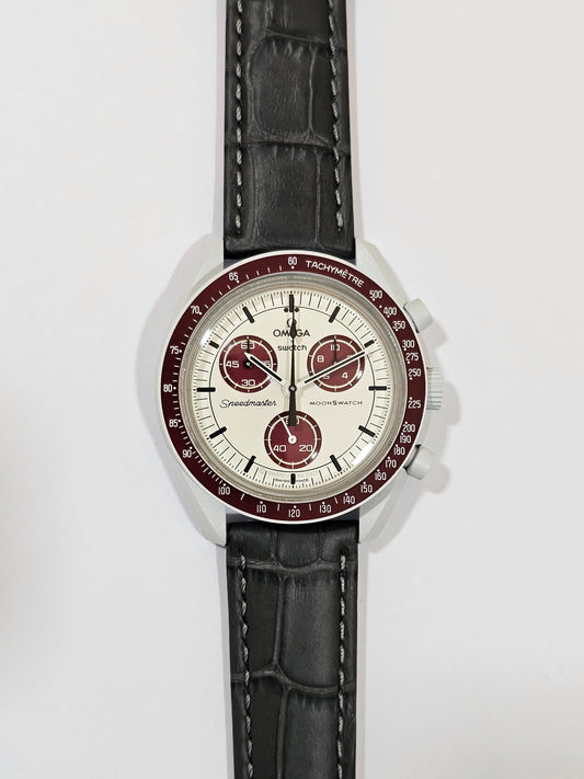 Embossed Leather Strap for Omega x Swatch MoonSwatch – Mission to Pluto – Grey