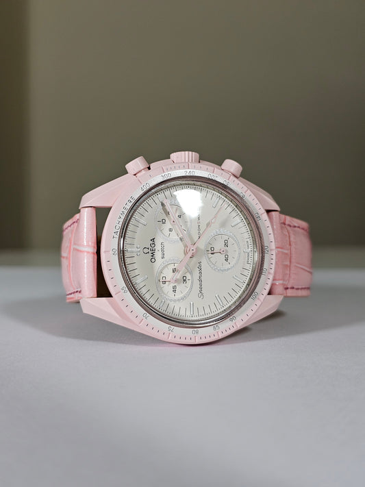 Embossed Leather Strap for Omega x Swatch MoonSwatch – Mission to Venus– Pink