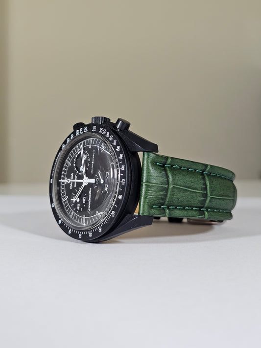 Embossed Leather Strap for Omega x Swatch MoonSwatch – Mission to the MoonPhase– Green