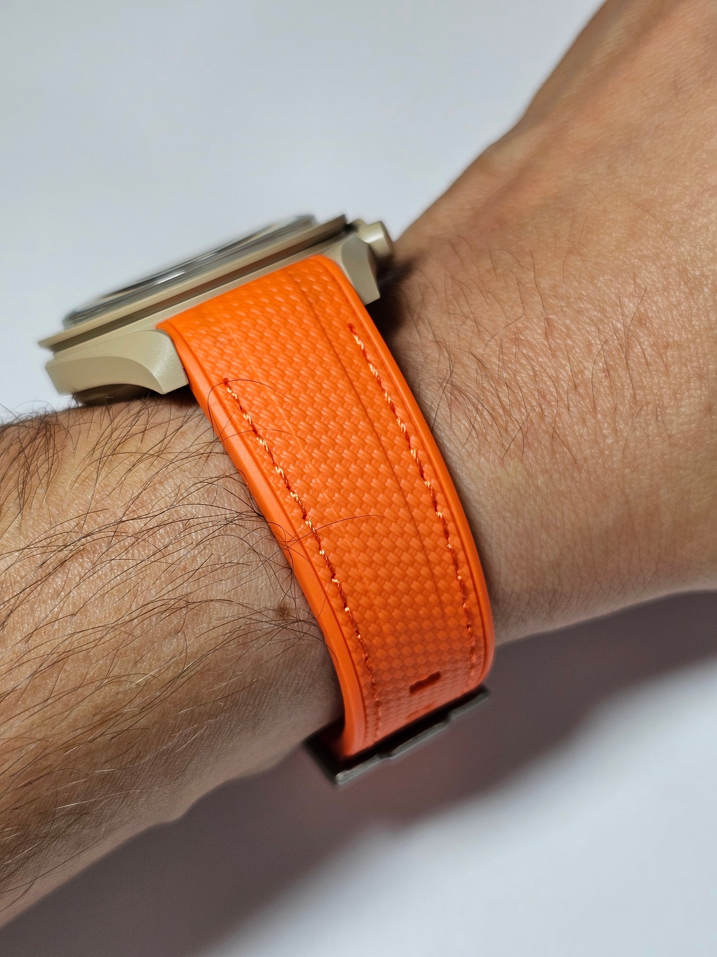 Rubber Curved Strap for Omega x Swatch MoonSwatch – Mission to Jupiter – Orange with Orange Stitch