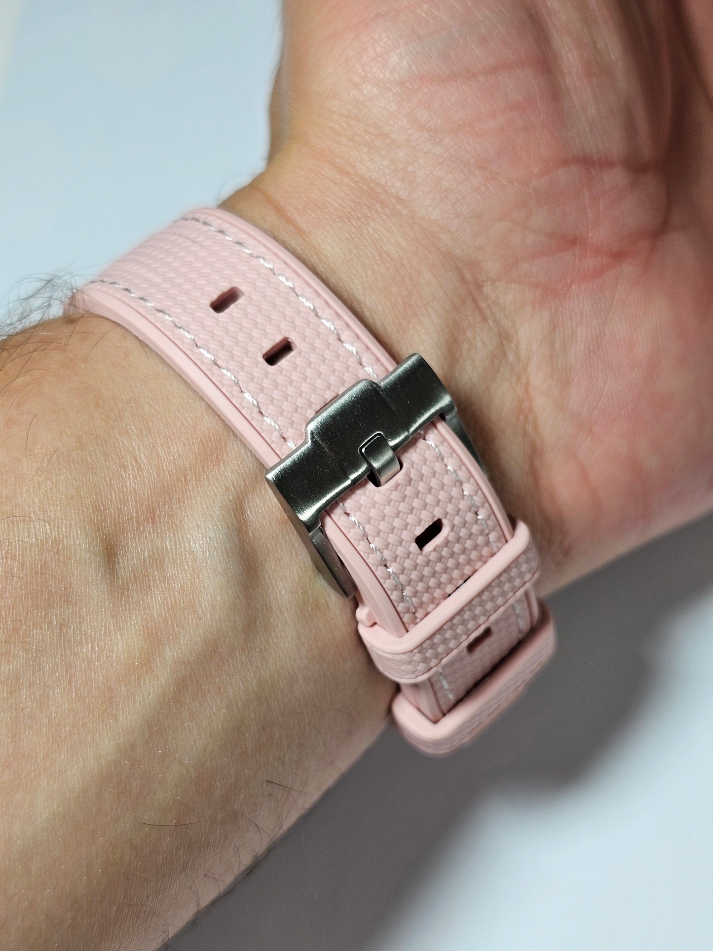 Rubber Curved Strap for Omega x Swatch MoonSwatch – Mission to Venus – Pink with White Stitch