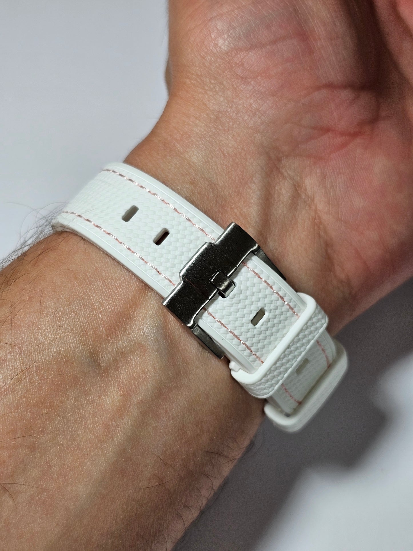 Rubber Curved Strap for Omega x Swatch MoonSwatch – Mission to Venus – White with Pink Stitch