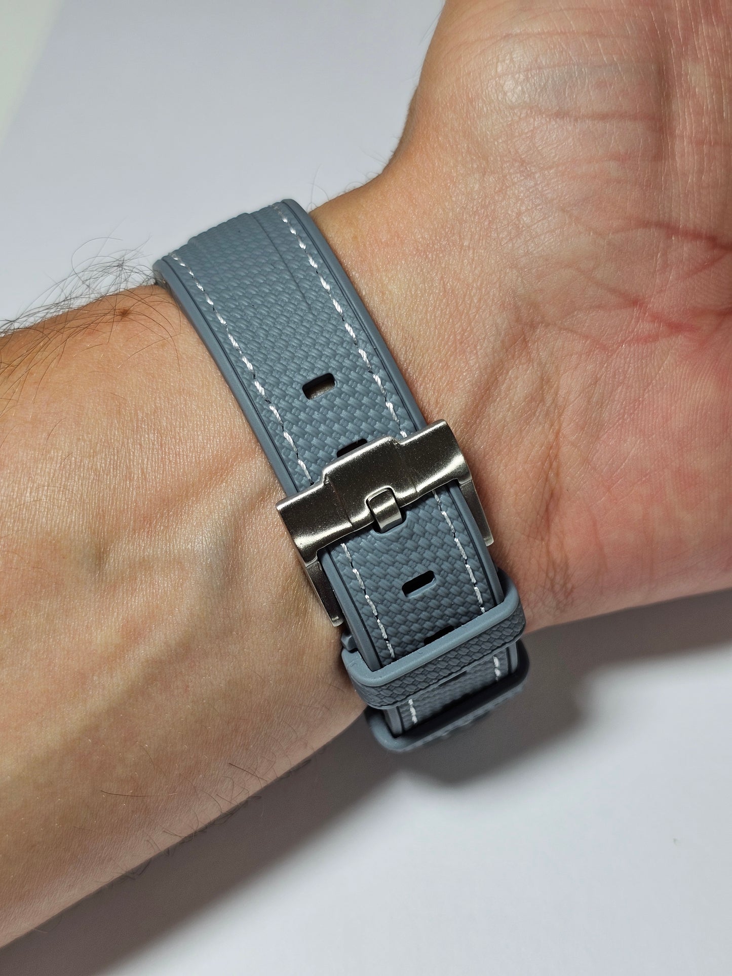 Rubber Curved Strap for Omega x Swatch MoonSwatch – Mission to Pluto – Grey with White Stitch
