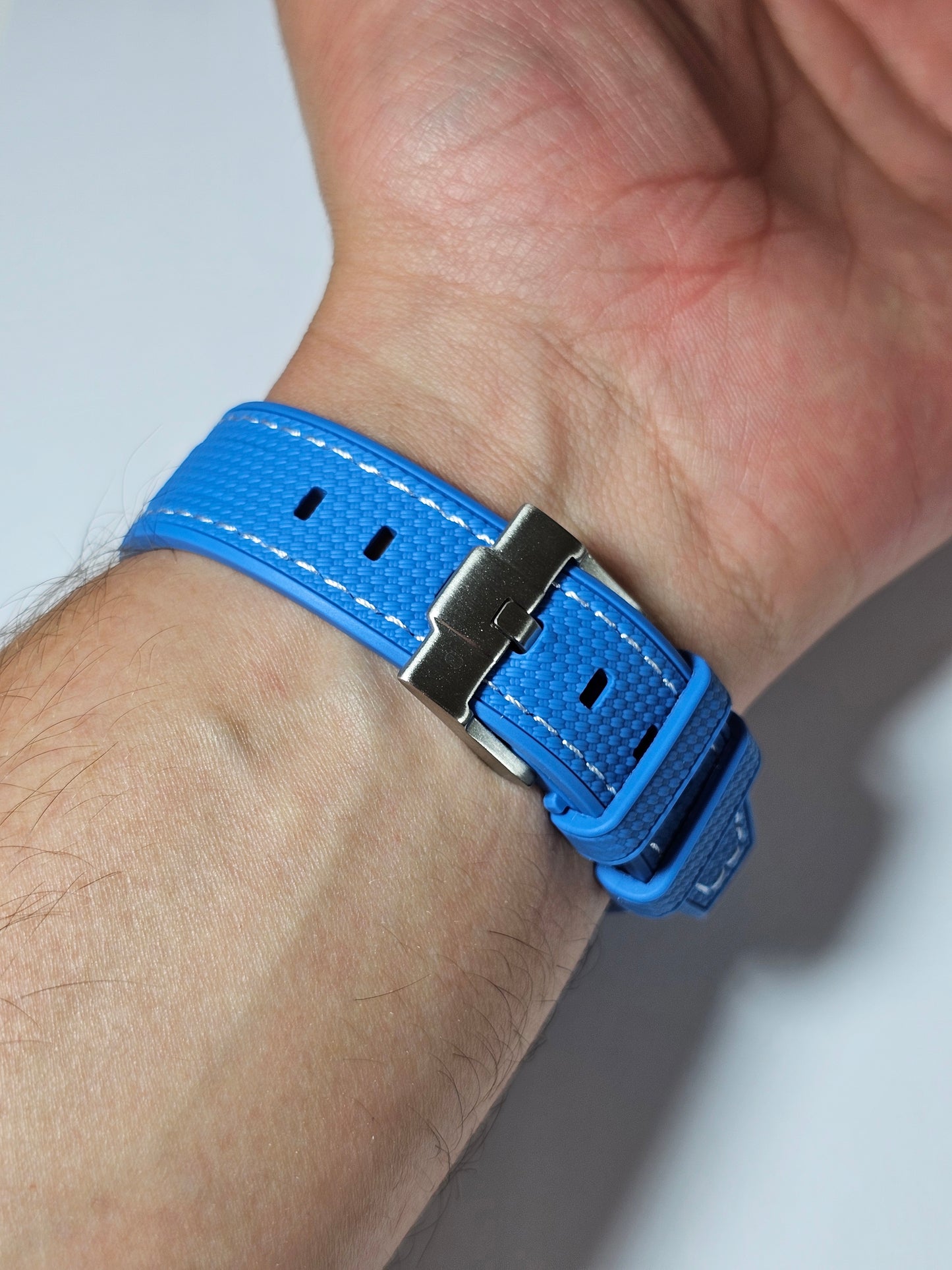 Rubber Curved Strap for Omega x Swatch MoonSwatch – Mission to the MoonPhase – Blue with Blue Stitch