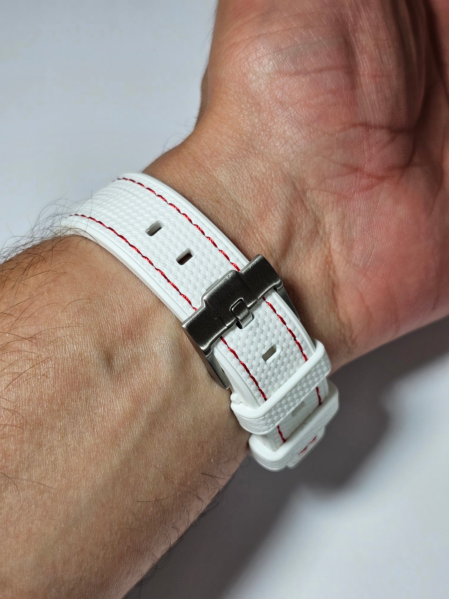 Rubber Curved Strap for Omega x Swatch MoonSwatch – Mission to Mars – White with Red Stitch