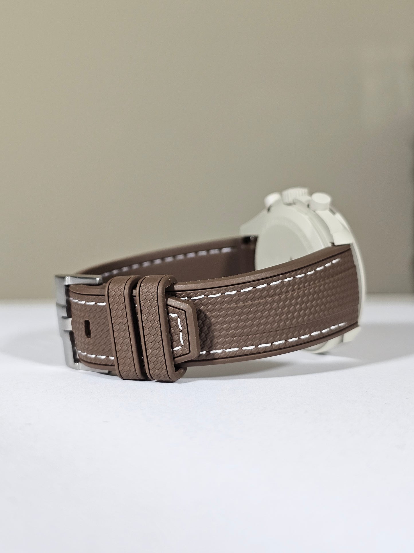Rubber Curved Strap for Omega x Swatch MoonSwatch – Mission on Earth: Desert – Brown with Brown Stitch