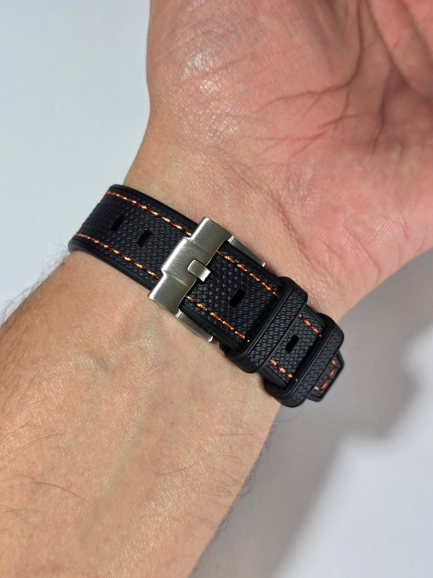 Rubber Curved Strap for Omega x Swatch MoonSwatch – Mission on Earth: Lava – Black with Lava Stitch