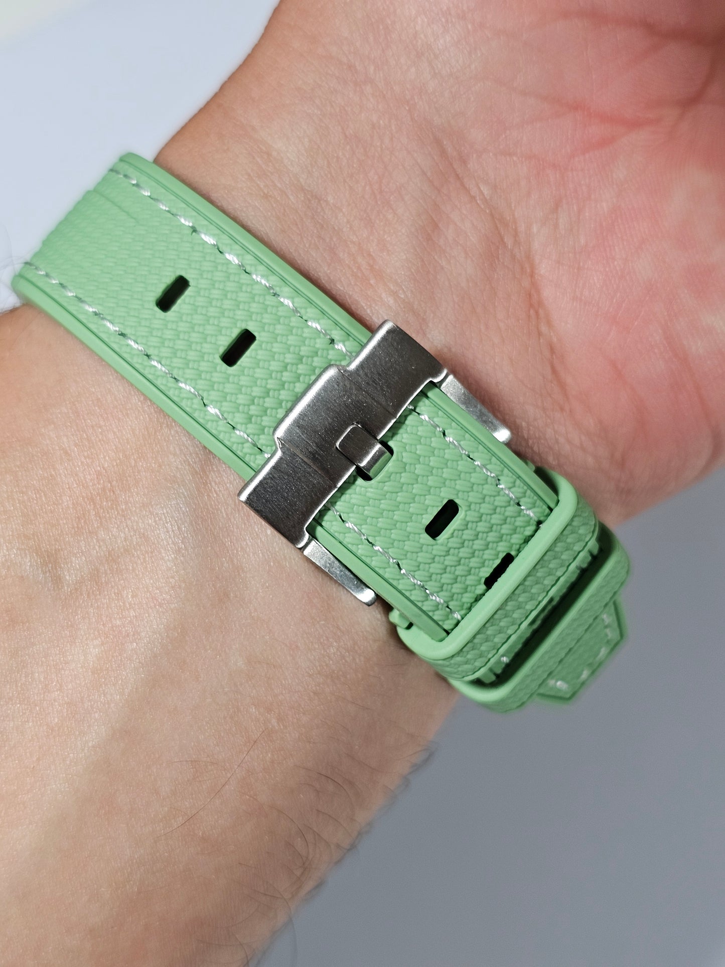 Rubber Curved Strap for Omega x Swatch MoonSwatch – Mission on Earth – Mint Green with White Stitch