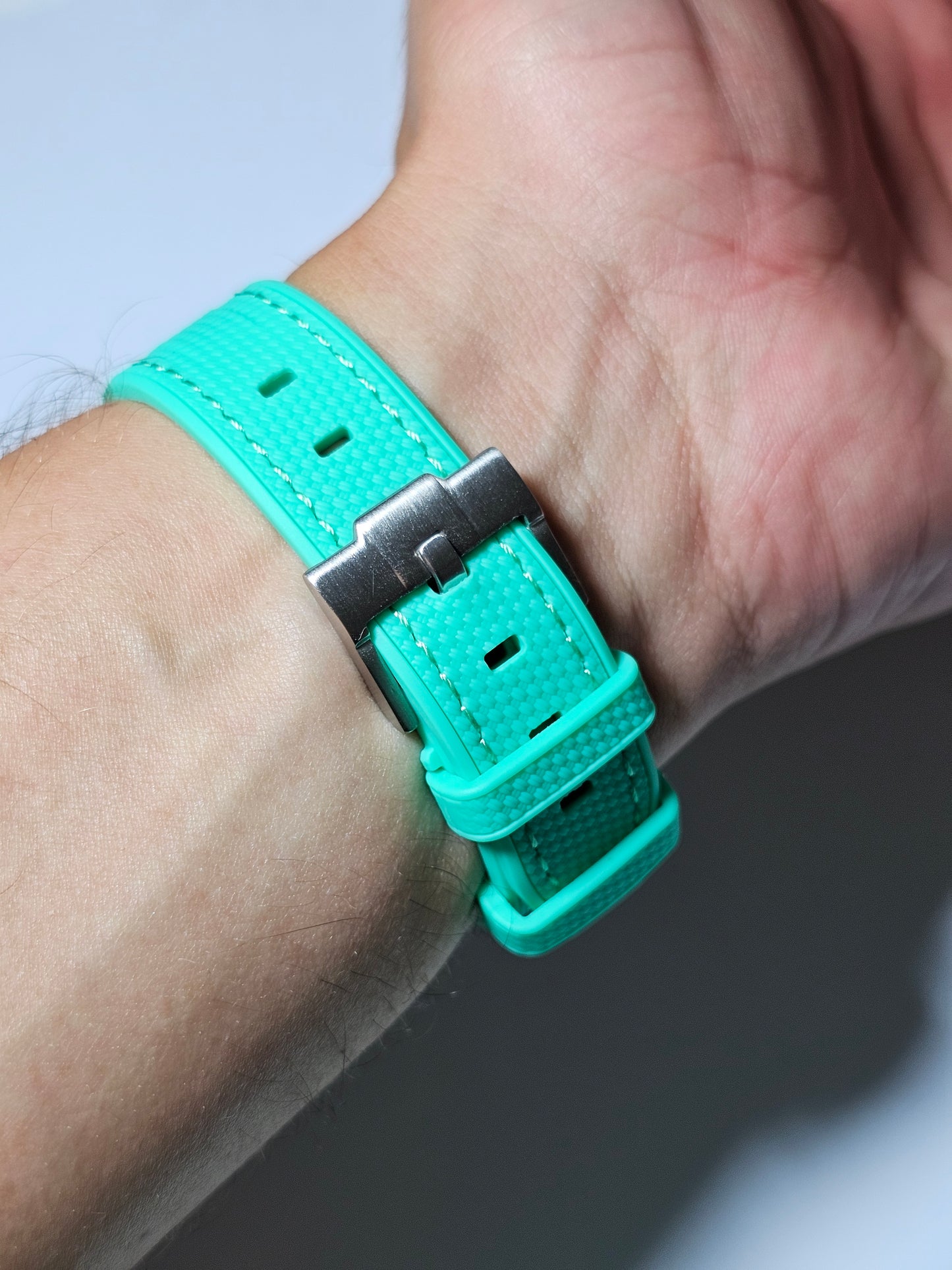 Rubber Curved Strap for Omega x Swatch MoonSwatch – Mission on Earth: Polar Lights – Mint Green with Mint Green Stitch