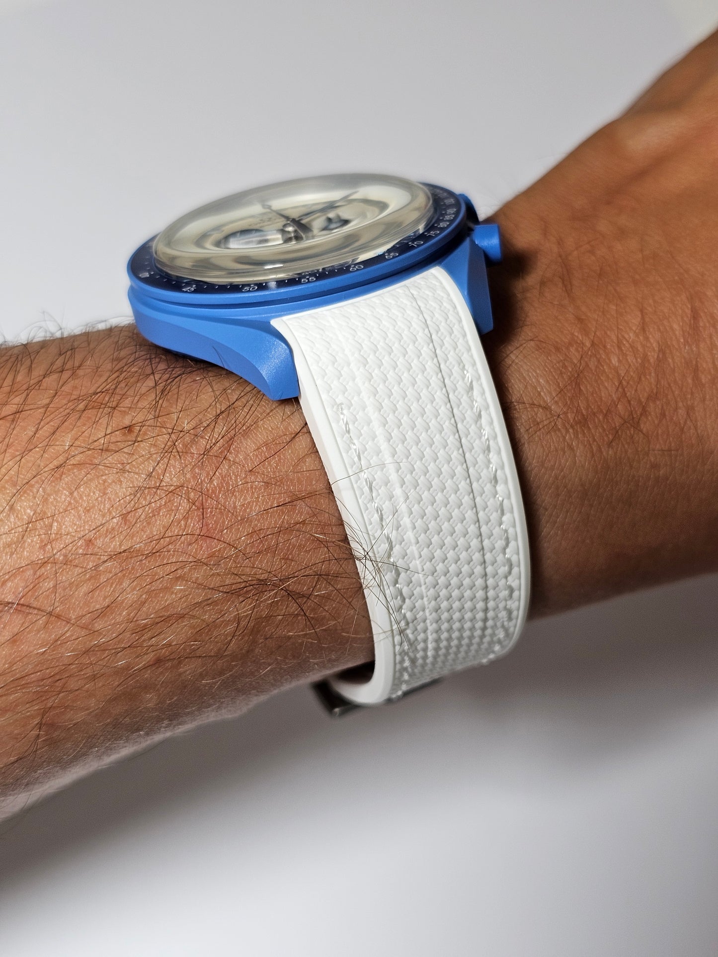 Omega X Swatch Super Blue Moon MoonSwatch Strap: Stitched Rubber Woven - White