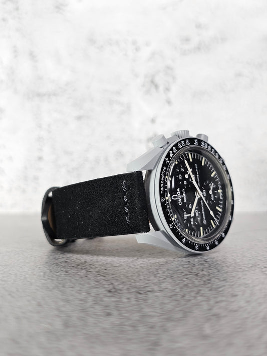 Suede Strap for Omega x Swatch MoonSwatch – Mission to the Moon – Black