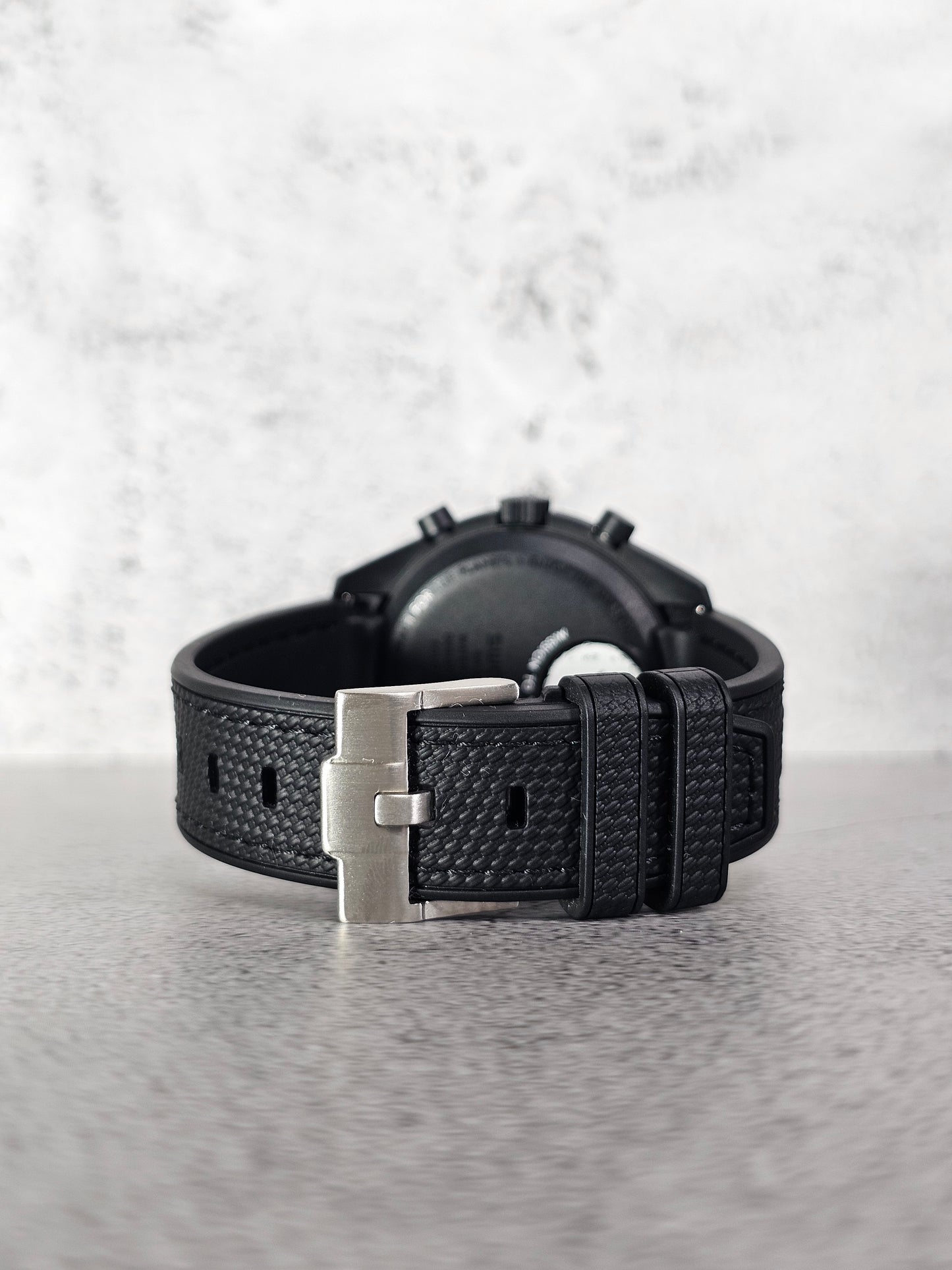 Rubber Curved Strap for Omega x Swatch MoonSwatch – Mission to the MoonPhase – Black with Black Stitch