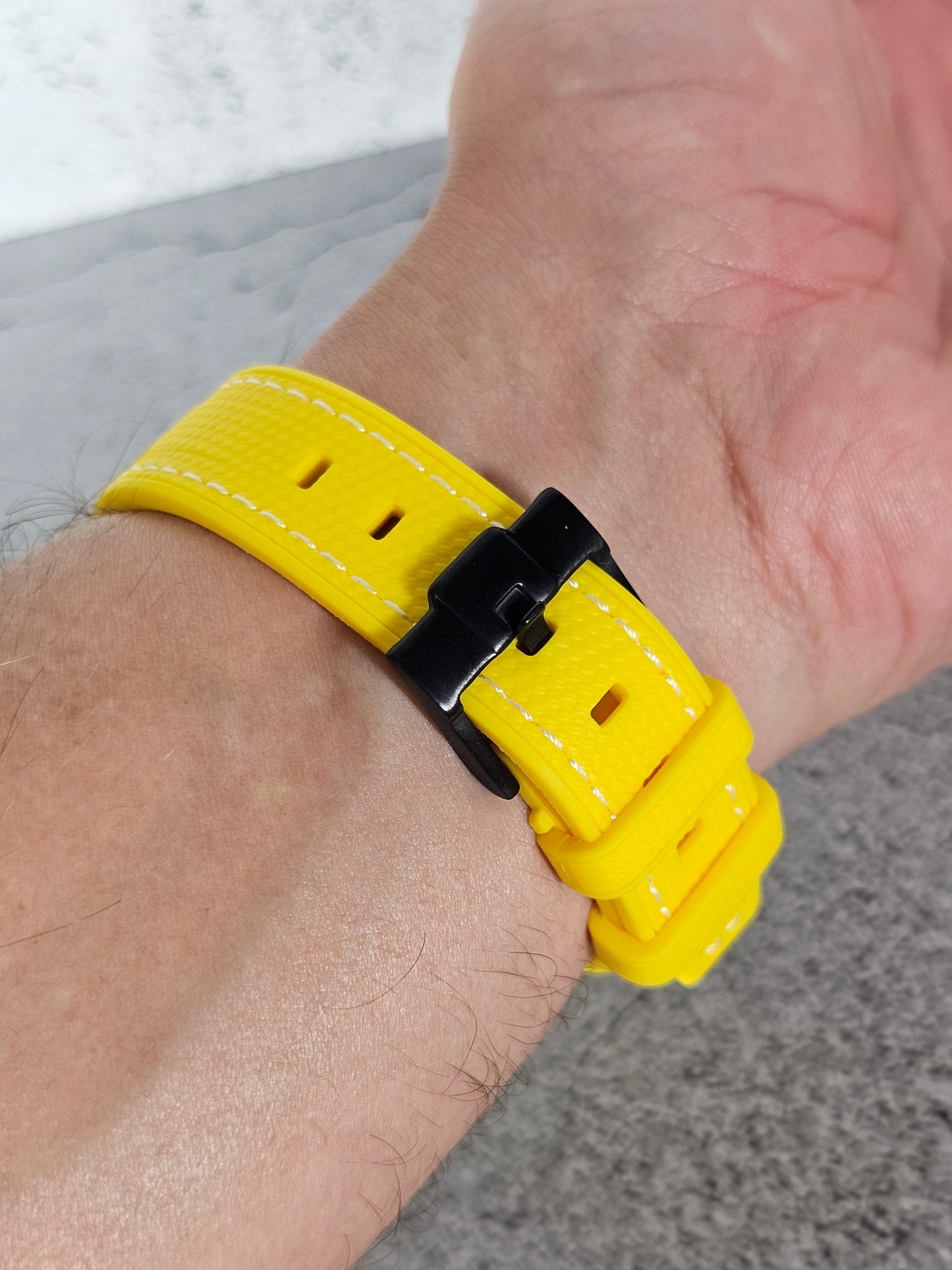 Rubber Curved Strap for Omega x Swatch MoonSwatch – Mission to the MoonPhase – Yellow with White Stitch