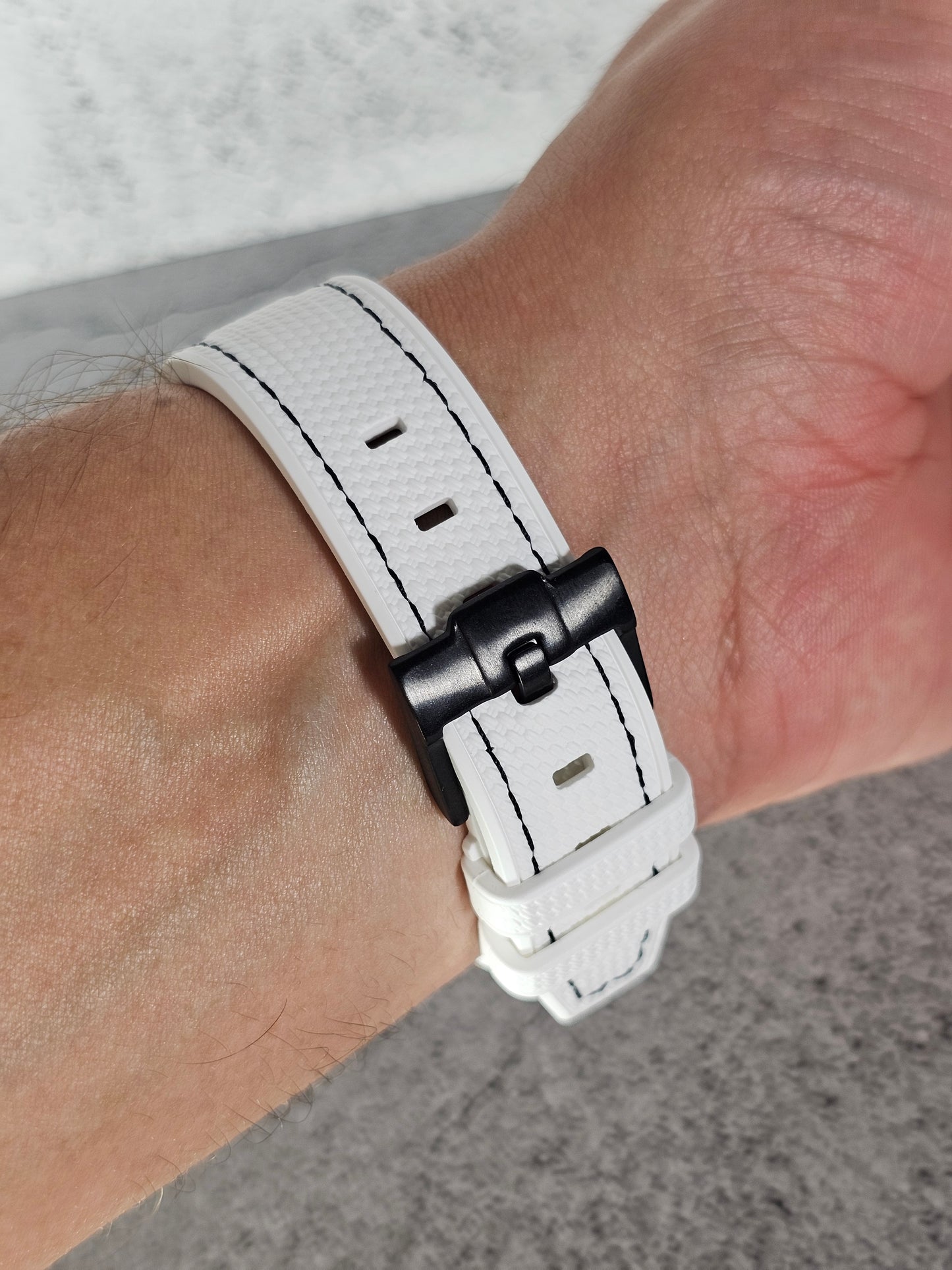 Rubber Curved Strap for Omega x Swatch MoonSwatch – Mission to the MoonPhase – White with Black Stitch