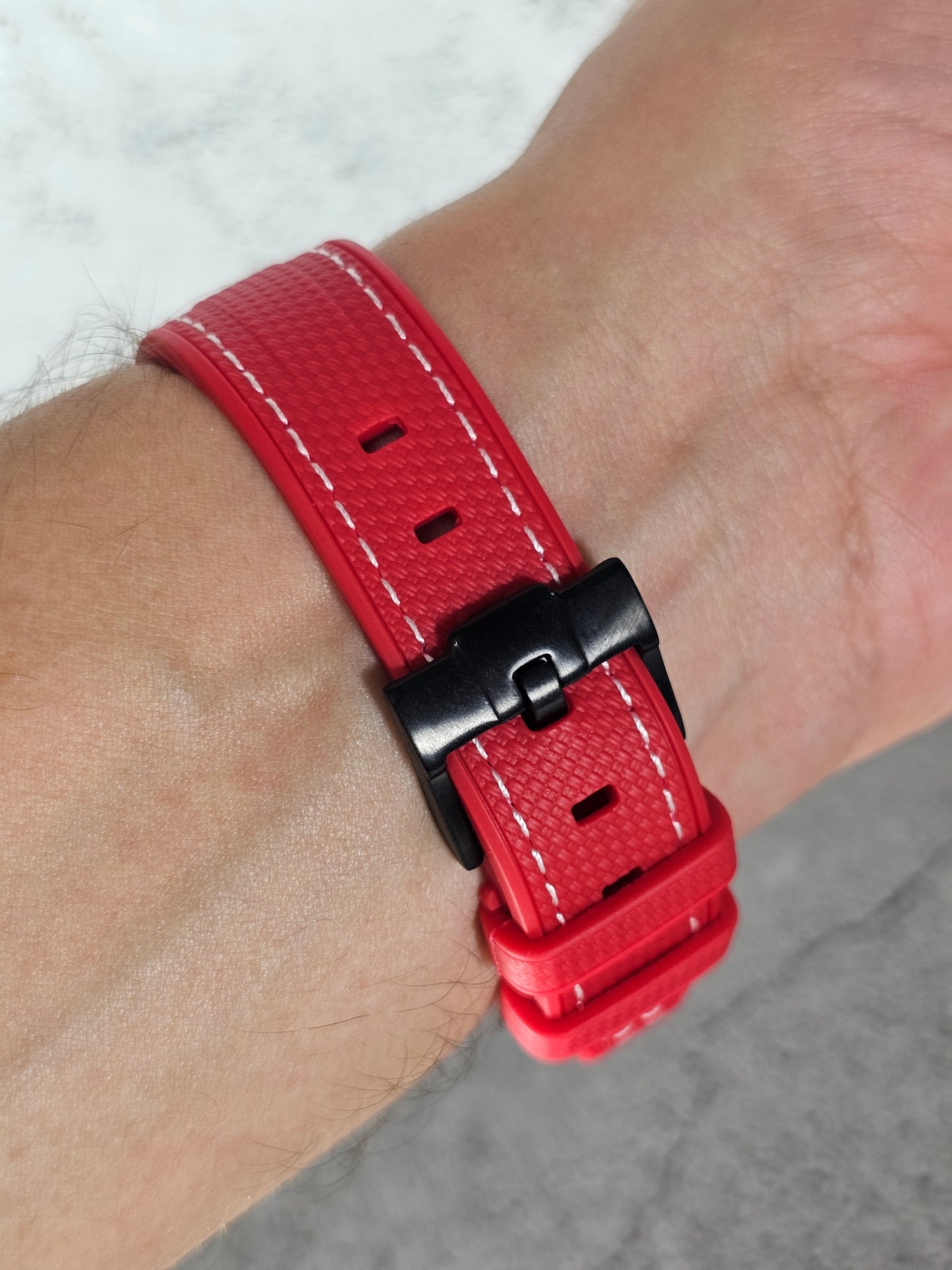 Rubber Curved Strap for Omega x Swatch MoonSwatch – Mission to the MoonPhase – Red with White Stitch