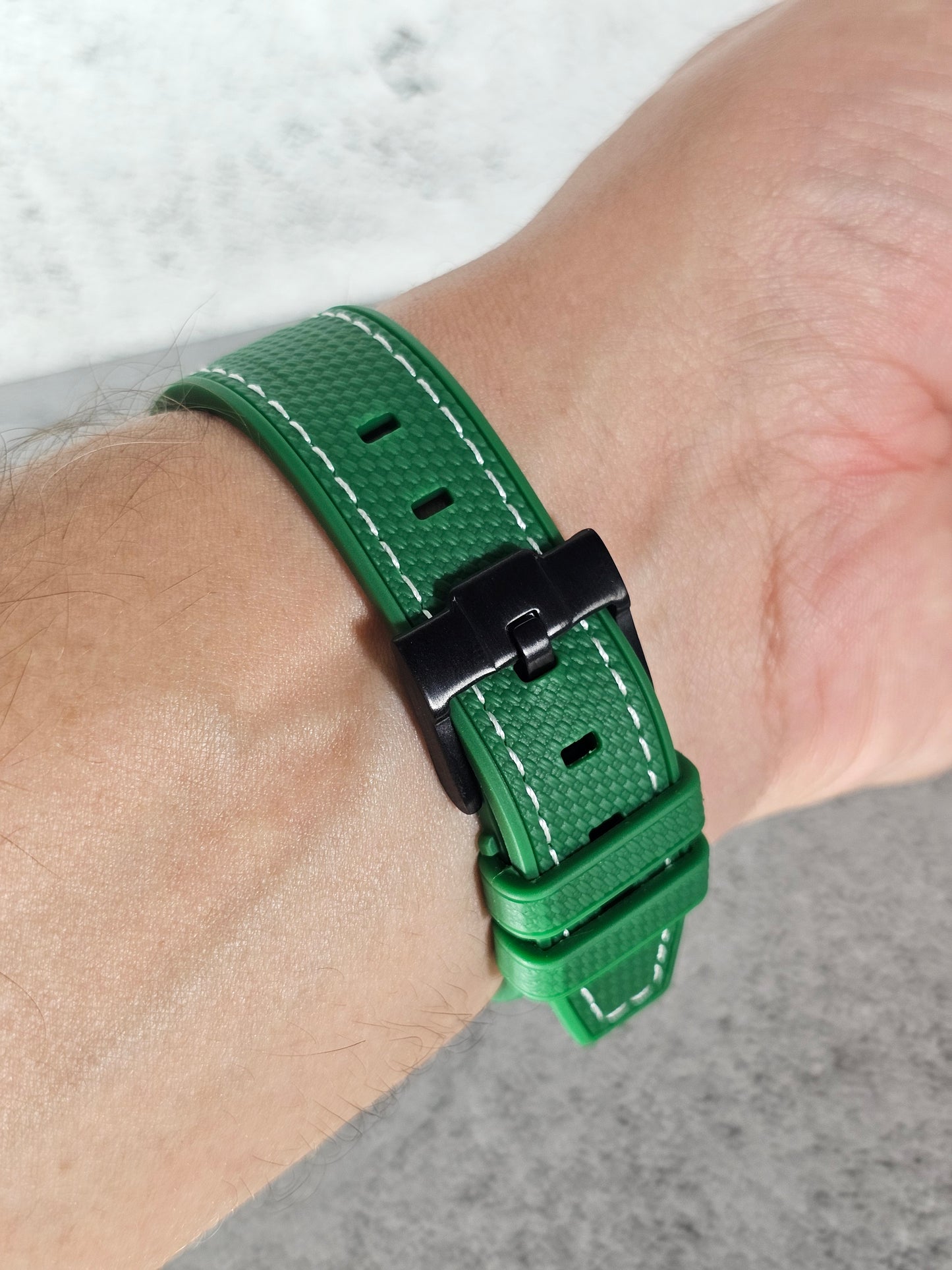 Rubber Curved Strap for Omega x Swatch MoonSwatch – Mission to the MoonPhase – Green with White Stitch