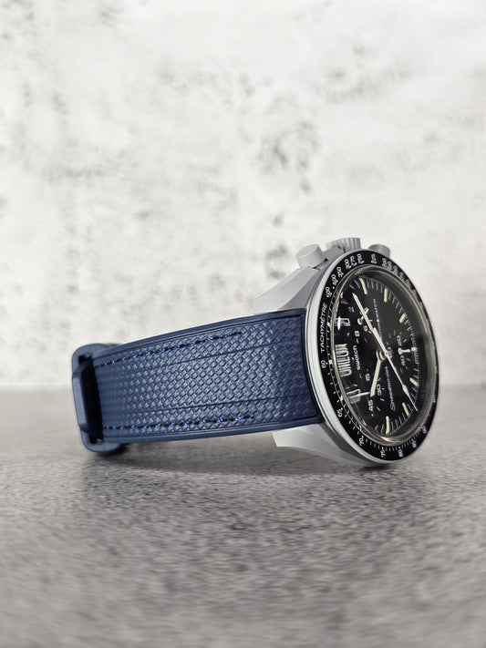 Rubber Curved Strap for Omega x Swatch MoonSwatch – Mission to the Moon – Navy with Navy Stitch