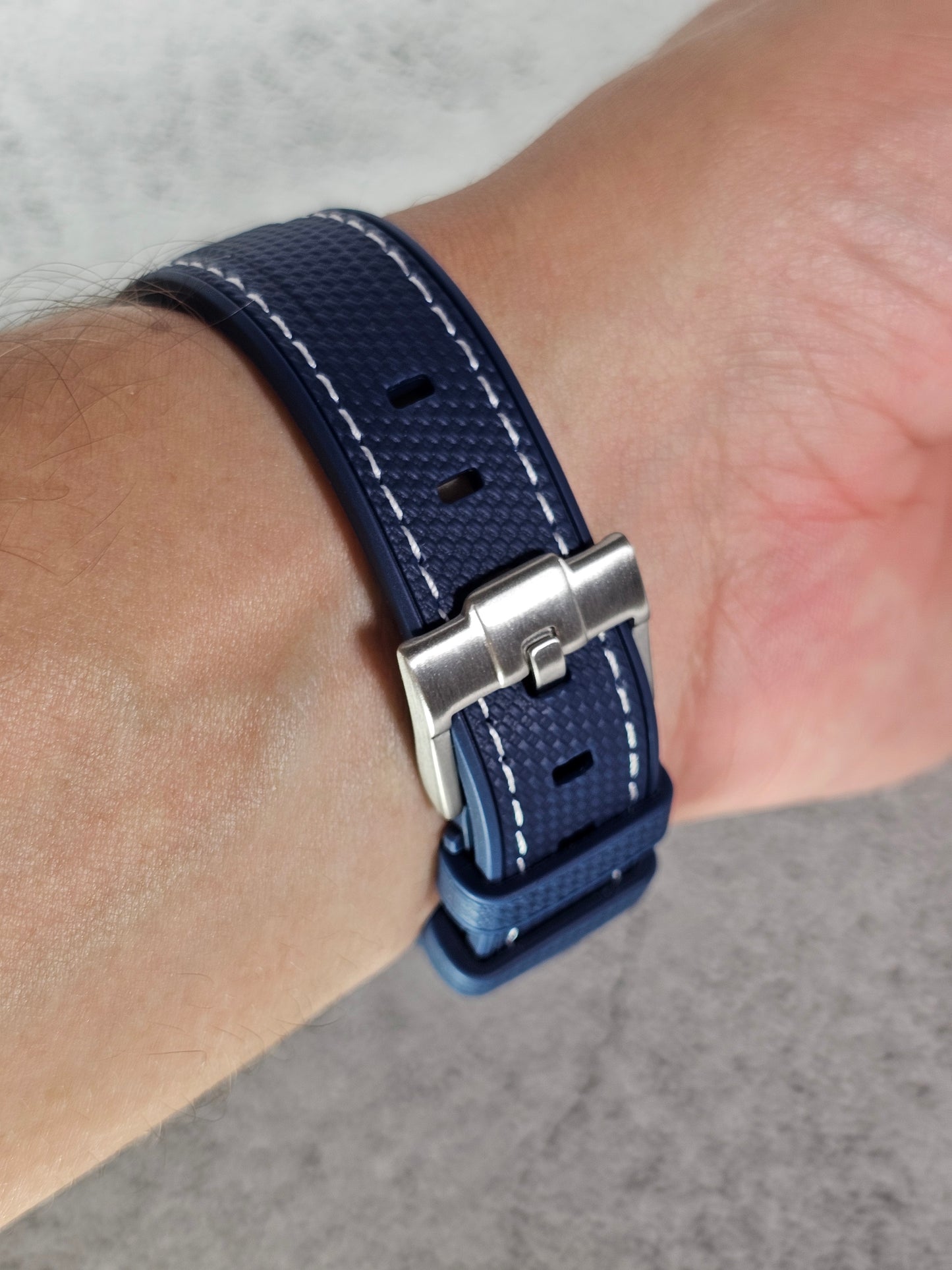 Rubber Curved Strap for Omega x Swatch MoonSwatch – Mission to the MoonPhase – Navy with White Stitch