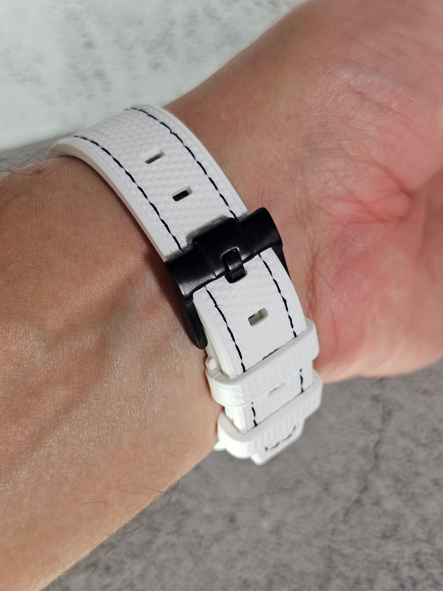 Rubber Curved Strap for Omega x Swatch MoonSwatch – Mission to the MoonPhase – White with Black Stitch