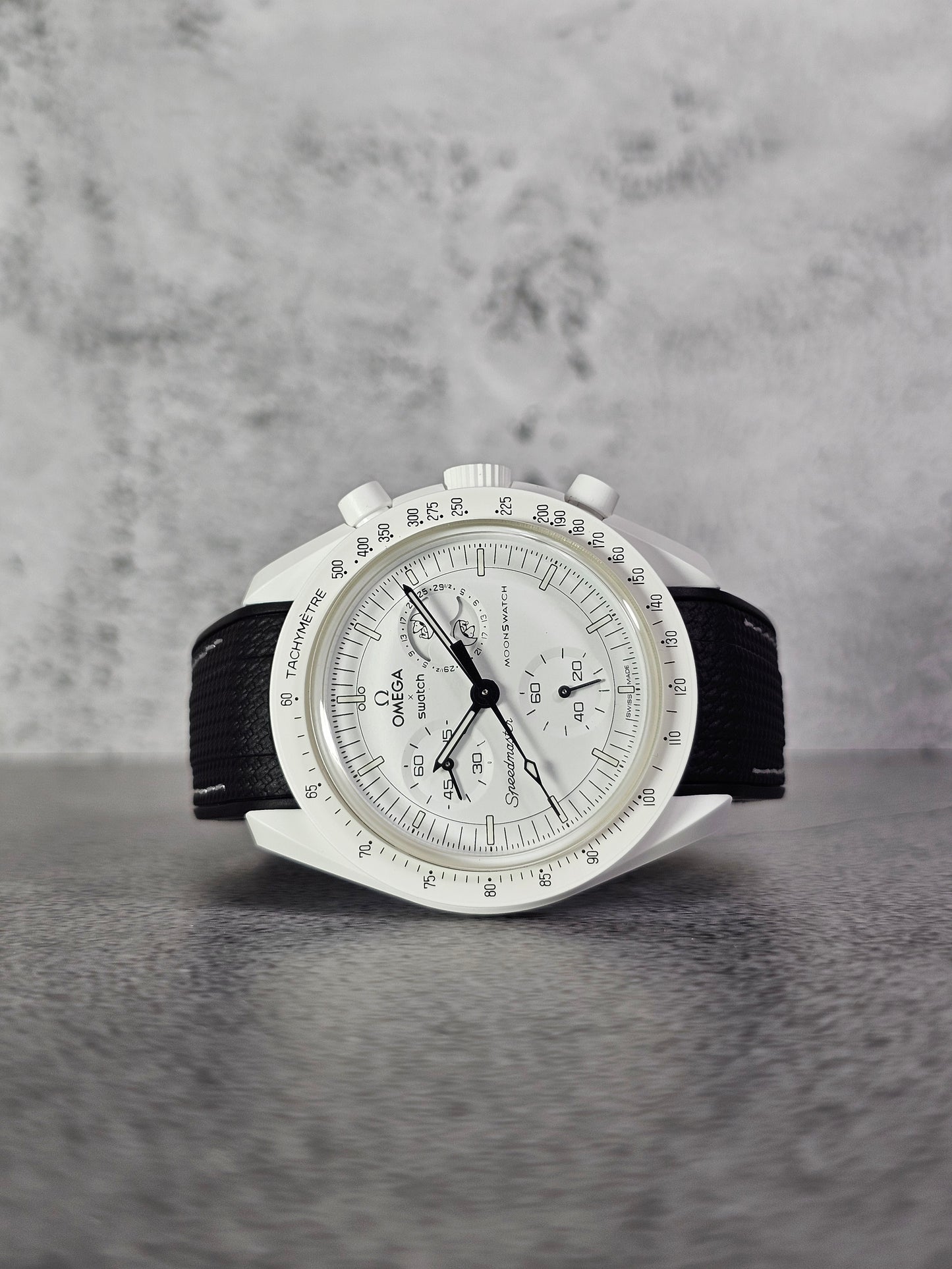 Omega X Swatch MoonSwatch Strap: Stitched Rubber Woven - Black & White Snoopy