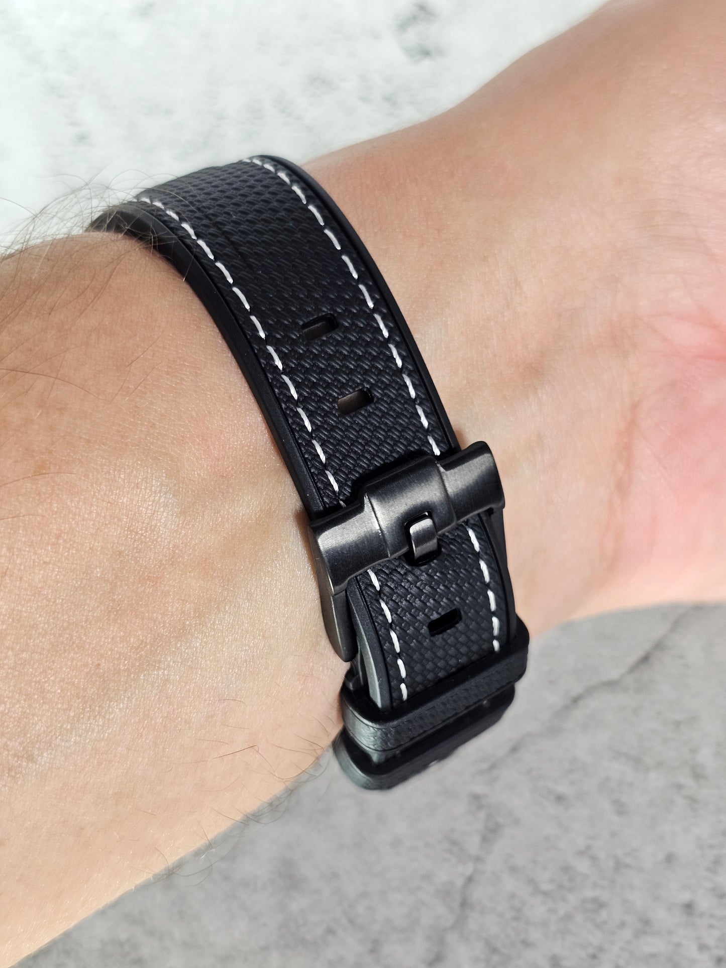 Rubber Curved Strap for Omega x Swatch MoonSwatch – Mission to the MoonPhase – Black with White Stitch