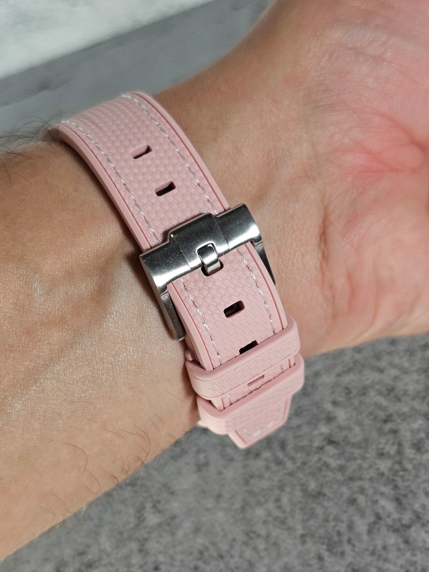 Rubber Curved Strap for Omega x Swatch MoonSwatch – Mission to the MoonPhase – Pink with White Stitch
