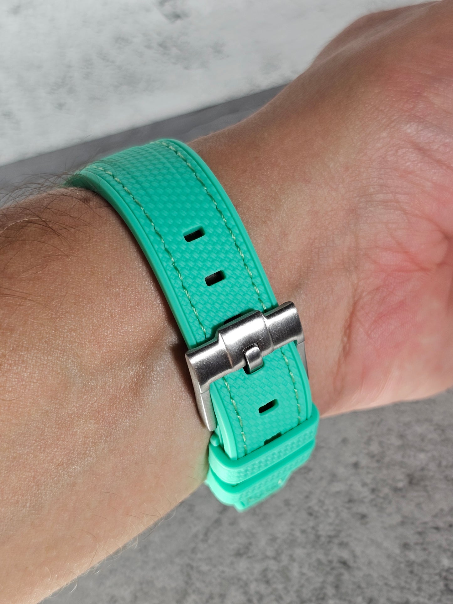 Rubber Curved Strap for Omega x Swatch MoonSwatch – Mission to the MoonPhase – Green with Green Stitch