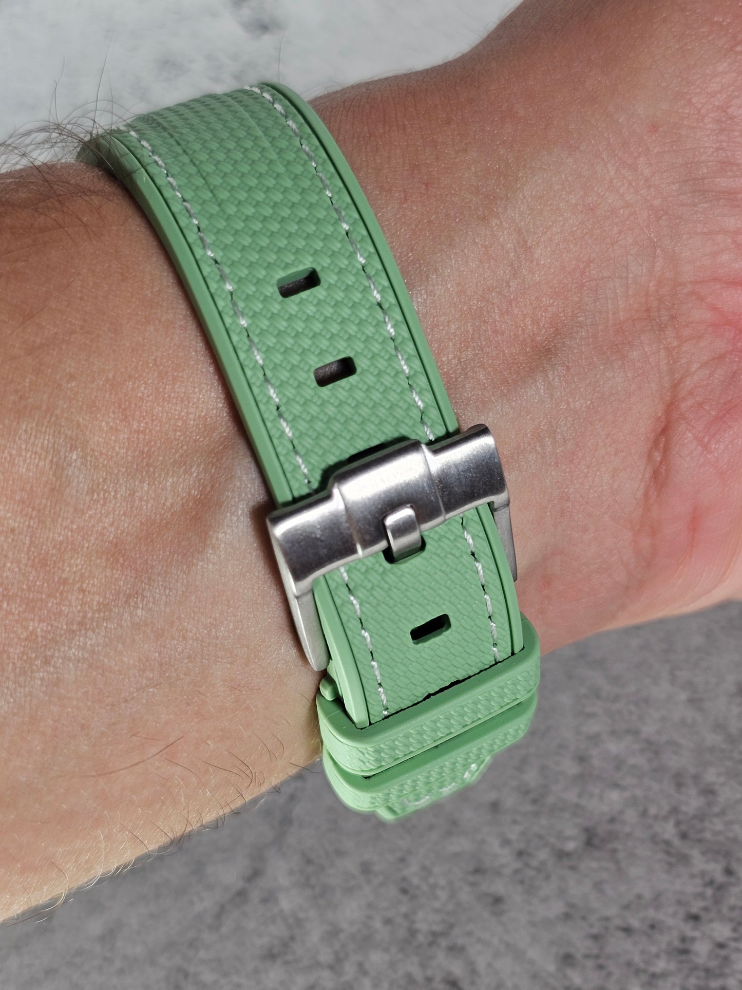 Rubber Curved Strap for Omega x Swatch MoonSwatch – Mission to the MoonPhase – Sage with White Stitch