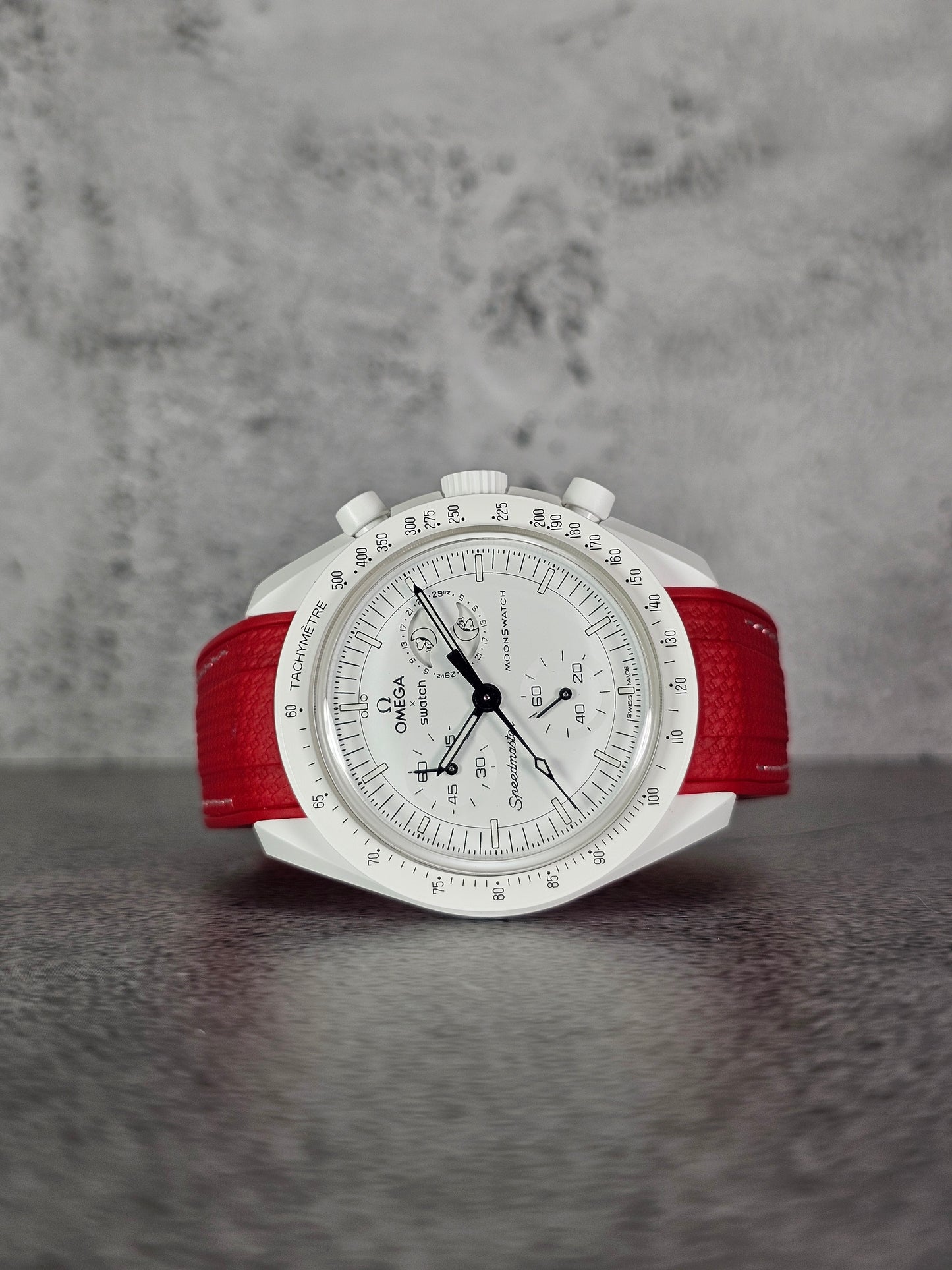 Omega X Swatch MoonSwatch Snoopy Strap: Rubber Woven - Red & White