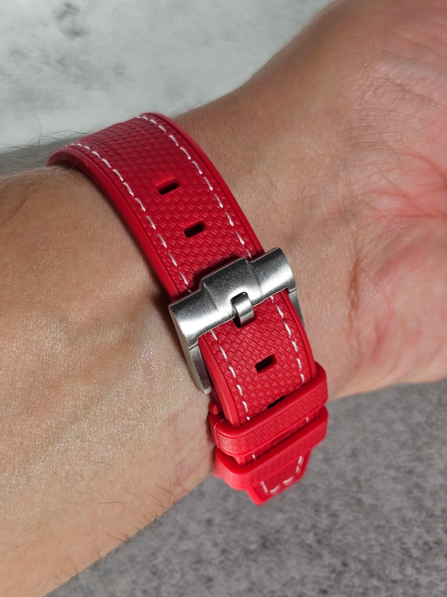 Rubber Curved Strap for Omega x Swatch MoonSwatch – Mission to the MoonPhase – Red with White Stitch