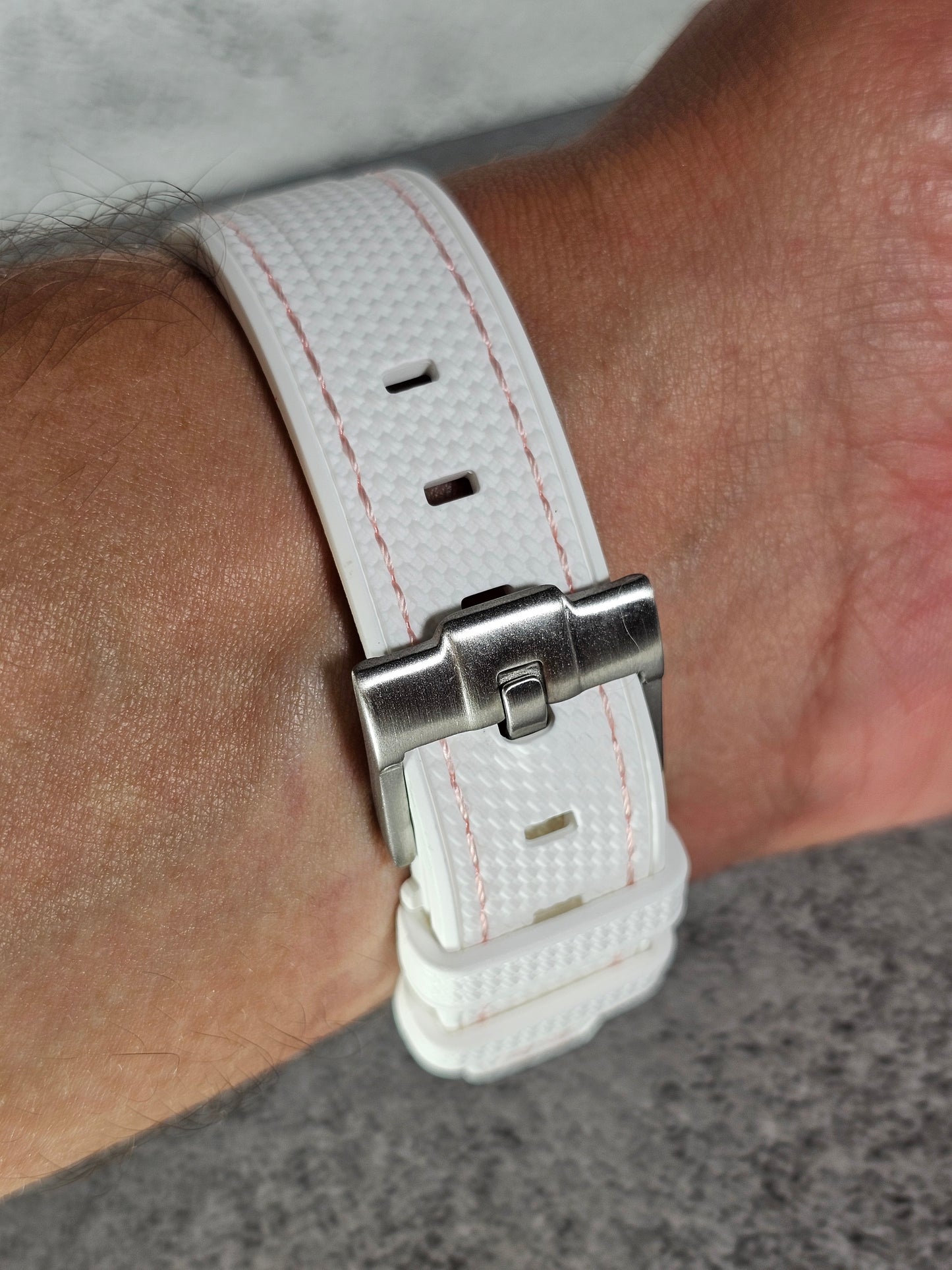 Rubber Curved Strap for Omega x Swatch MoonSwatch – Mission to the MoonPhase – White with Pink Stitch