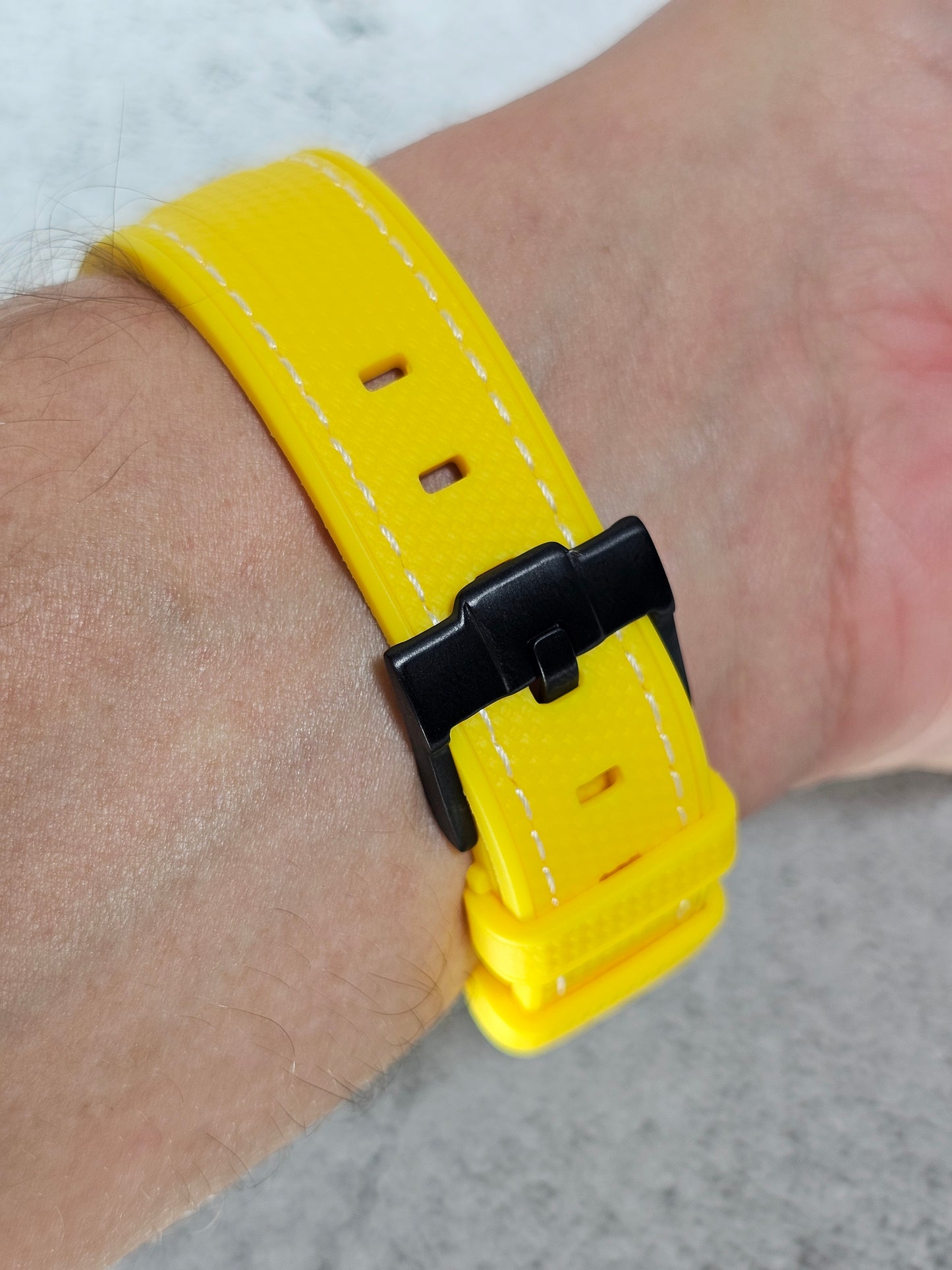 Rubber Curved Strap for Omega x Swatch MoonSwatch – Mission to Mercury – Yellow with White Stitch