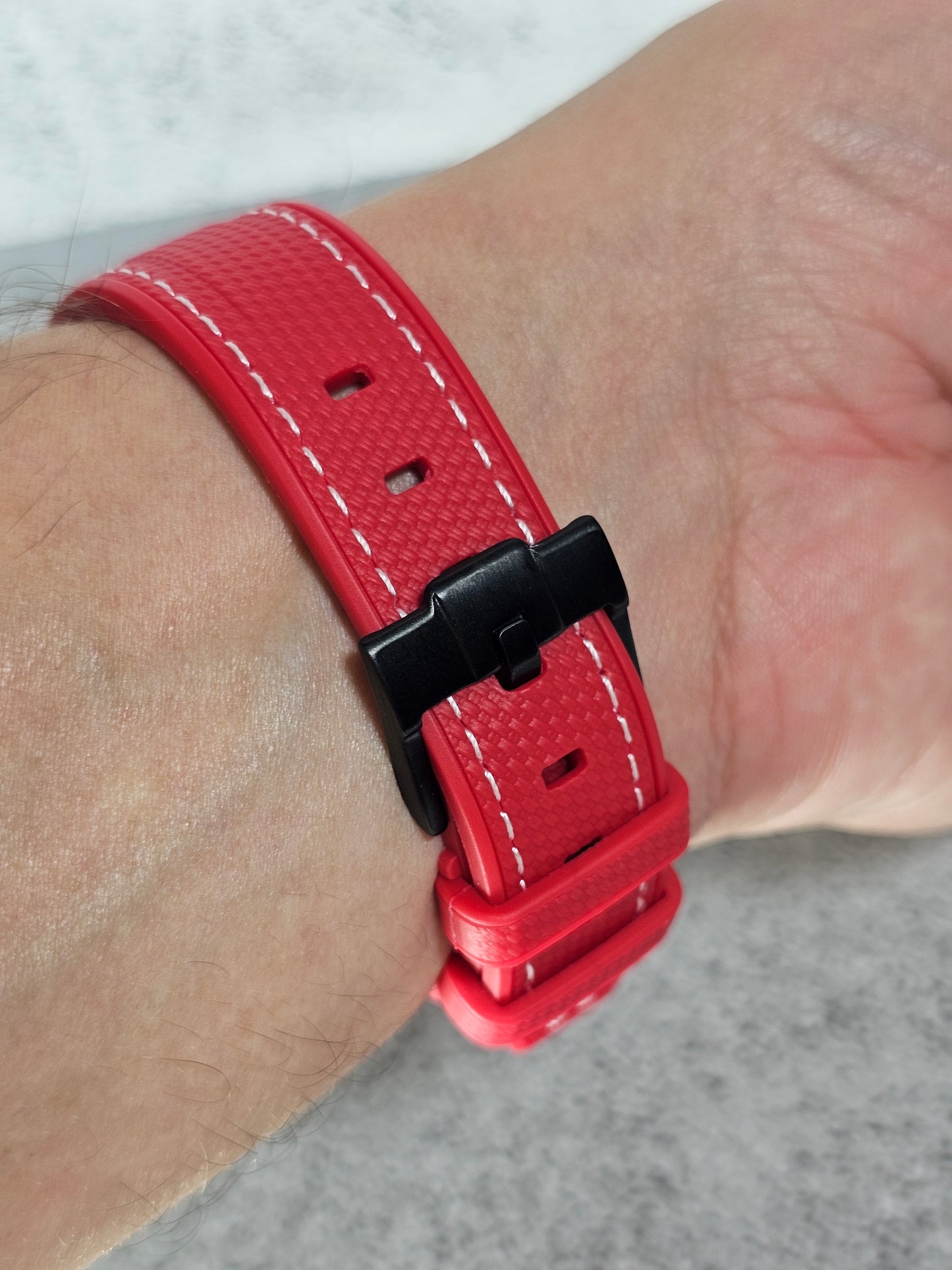 Rubber Curved Strap for Omega x Swatch MoonSwatch – Mission to Mercury – Red with White Stitch