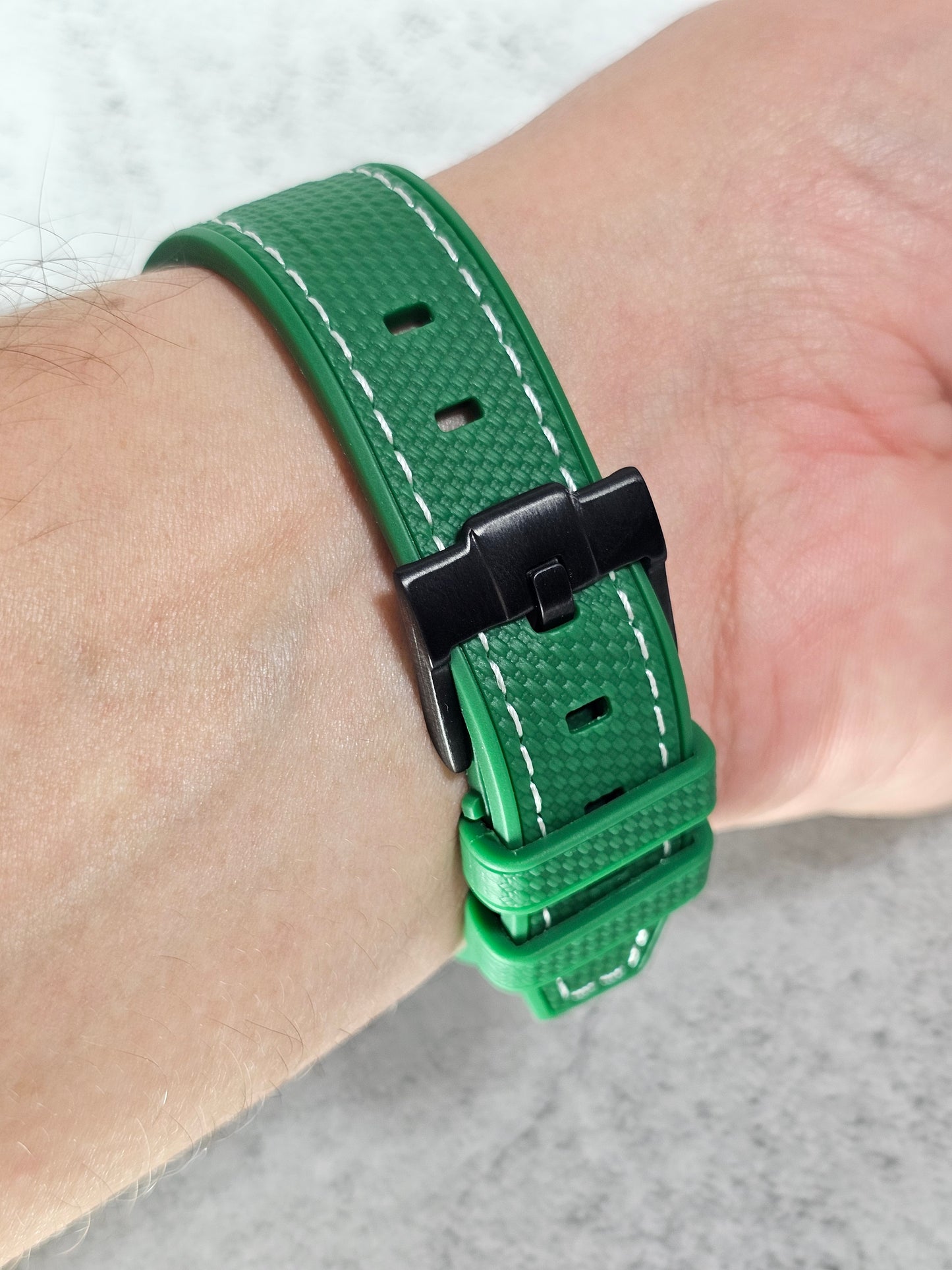 Rubber Curved Strap for Omega x Swatch MoonSwatch – Mission to Mercury – Green with White Stitch
