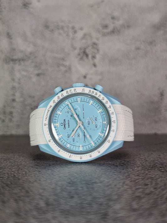 Rubber Curved Strap for Omega x Swatch MoonSwatch – Mission to Uranus – White with White Stitch