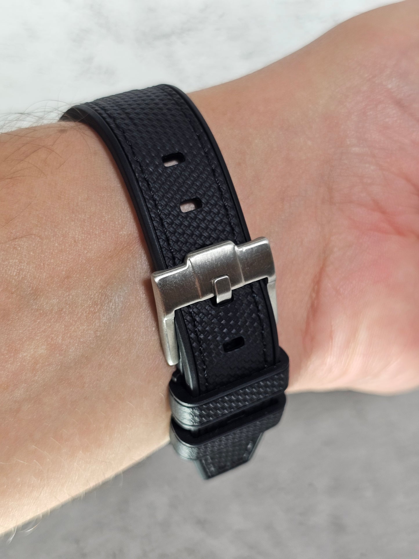 Rubber Curved Strap for Omega x Swatch MoonSwatch – Mission to Neptune – Black with Black Stitch