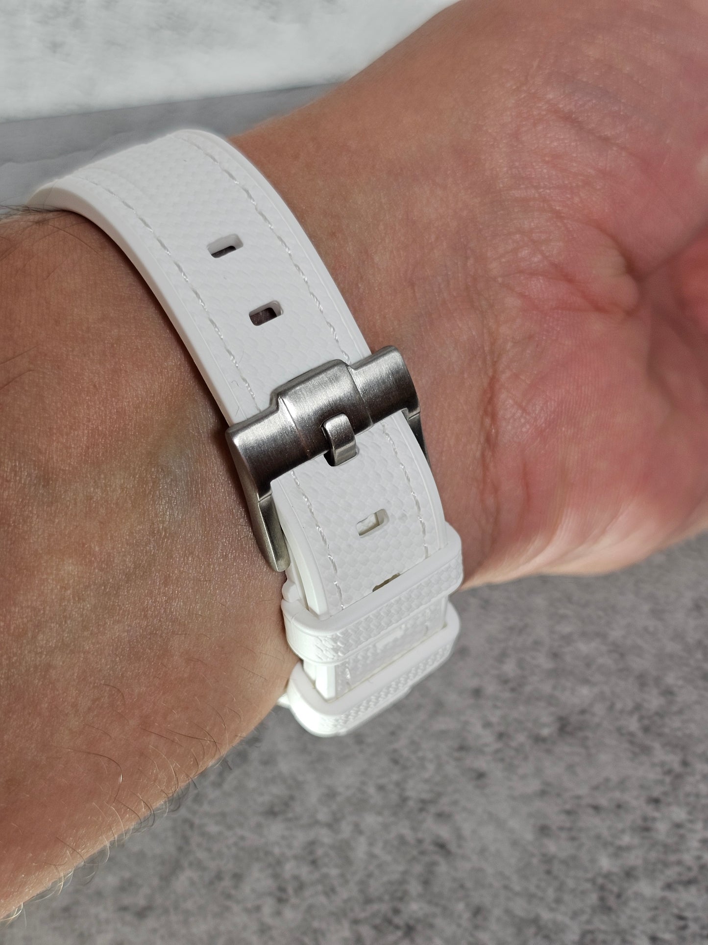 Rubber Curved Strap for Omega x Swatch MoonSwatch – Mission to Neptune – White with White Stitch