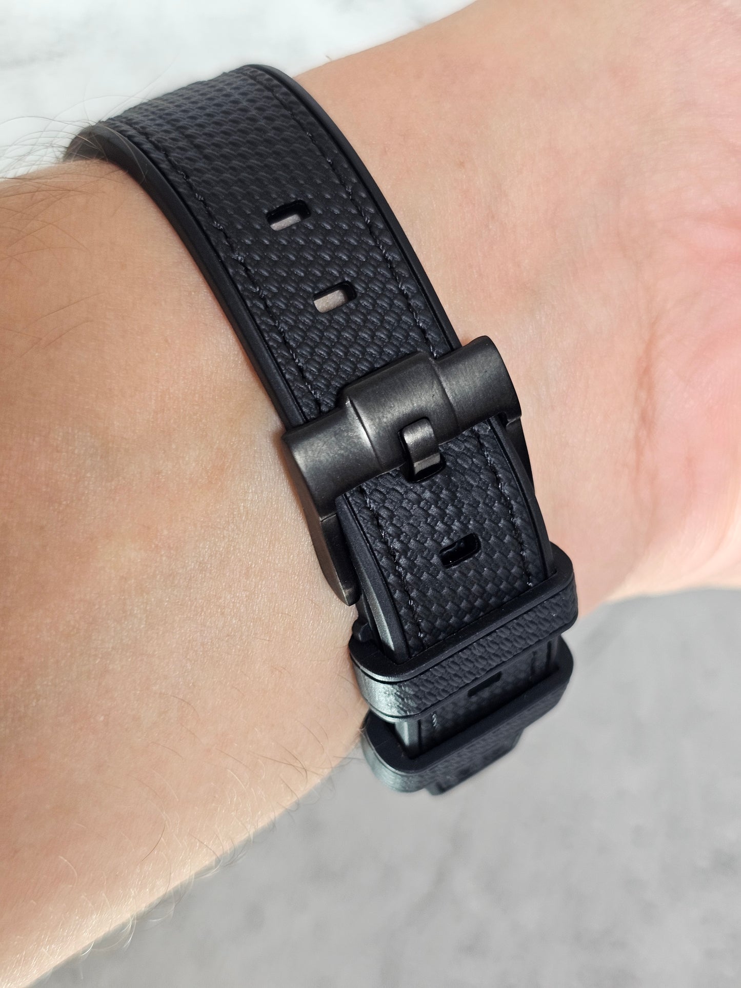 Rubber Curved Strap for Omega x Swatch MoonSwatch – Mission on Earth: Lava – Black with Black Stitch