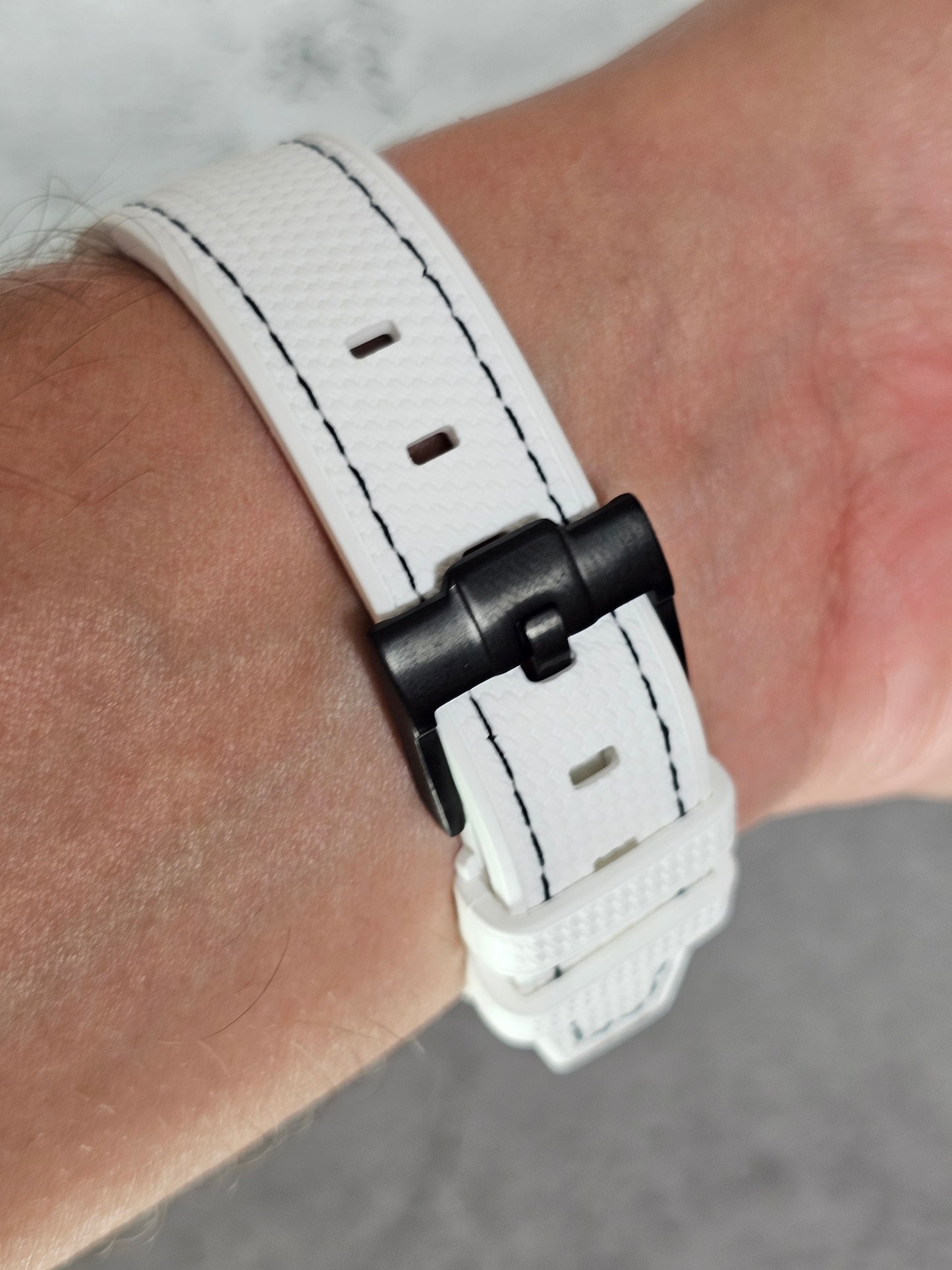 Rubber Curved Strap for Omega x Swatch MoonSwatch – Mission on Earth: Lava – White with Black Stitch