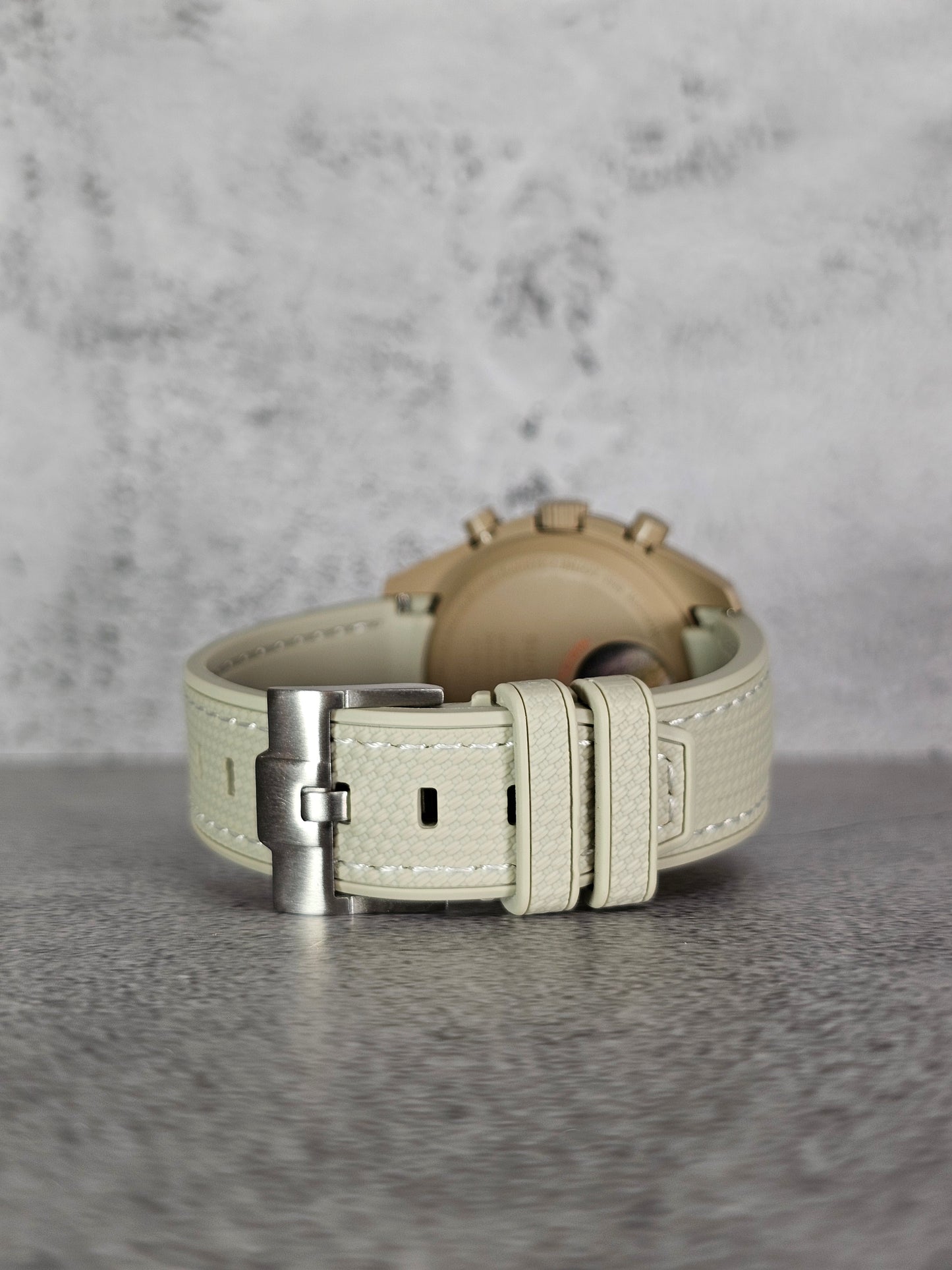 Rubber Curved Strap for Omega x Swatch MoonSwatch – Mission to Jupiter – Sand with White Stitch