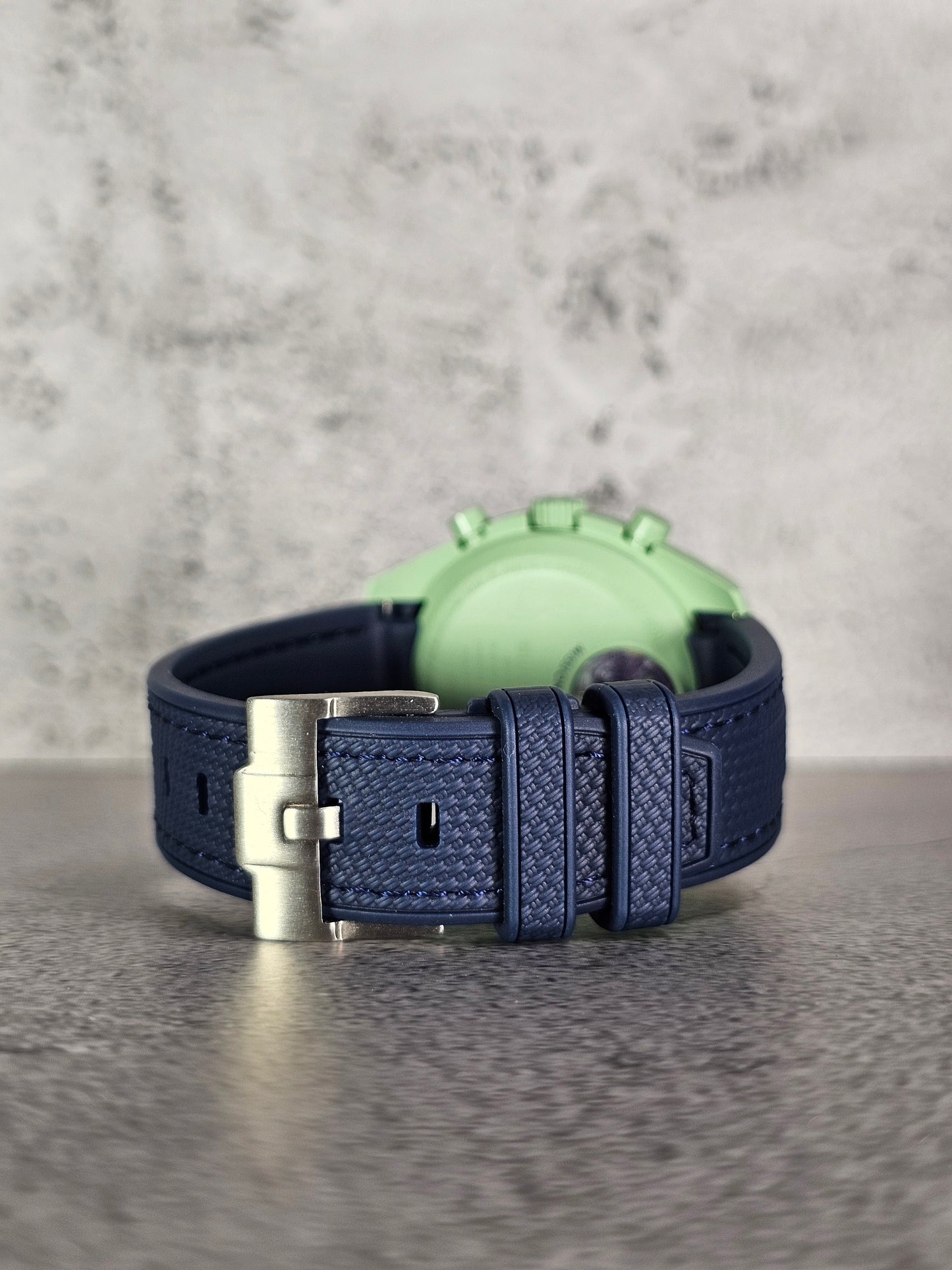 Rubber Curved Strap for Omega x Swatch MoonSwatch – Mission on Earth – Navy with Navy Stitch