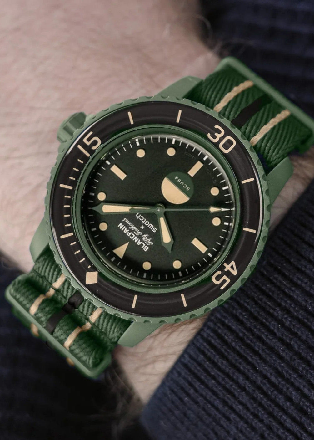 Blancpain x Swatch Green Abyss Scuba Fifty Fathoms Dive Watch SO35G100