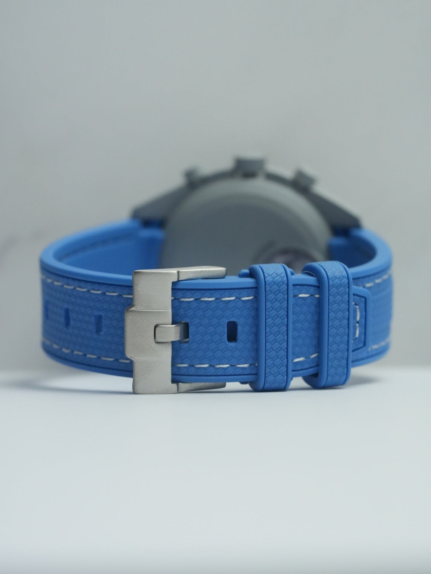 Rubber Curved Strap for Omega x Swatch MoonSwatch – Mission to EarthPhase – Blue with White Stitch