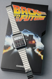 Casio watch with 'Back to the Future' design on packaging
