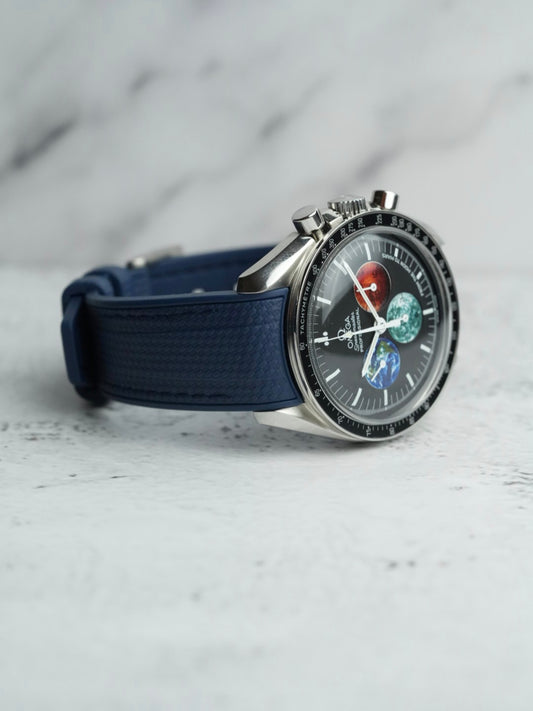 Rubber Curved Strap for OMEGA Speedmaster Professional – Navy with Navy Stitch