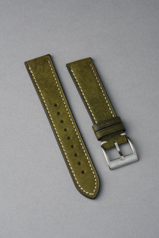 Tuscan Pueblo Leather Strap with Contrast Stitch – 18mm to 22mm – Green