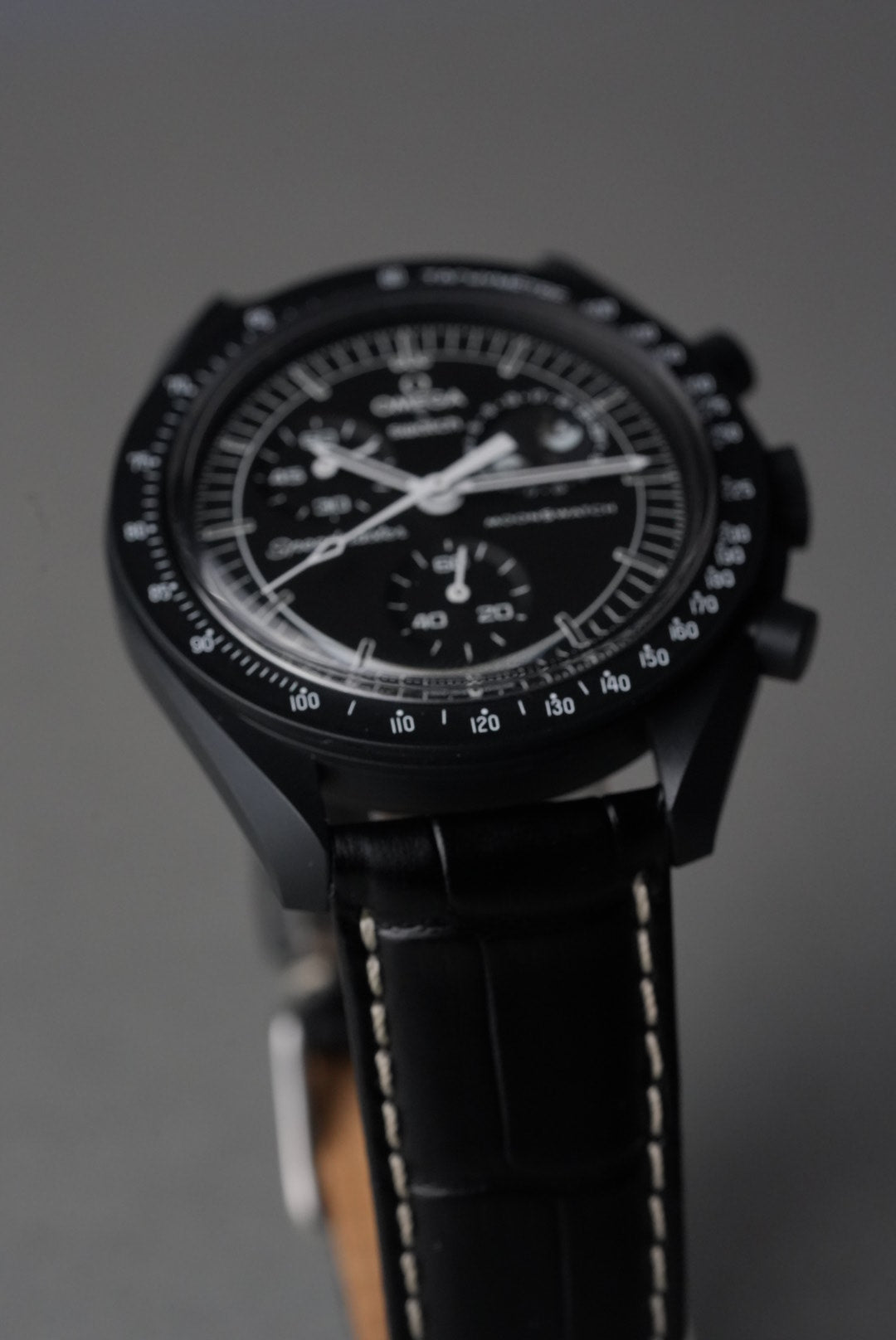 Embossed Leather Strap for Omega x Swatch MoonSwatch – Mission to the MoonPhase – Black