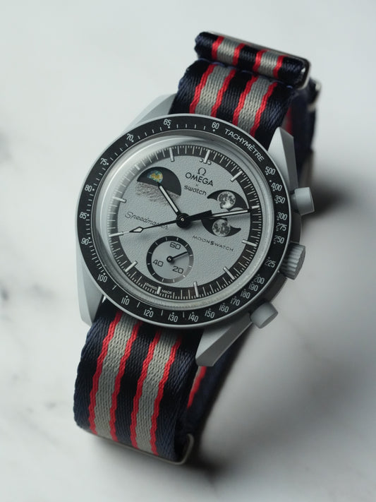 MoonSwatch EarthPhase Military Fabric Strap – Navy and Grey