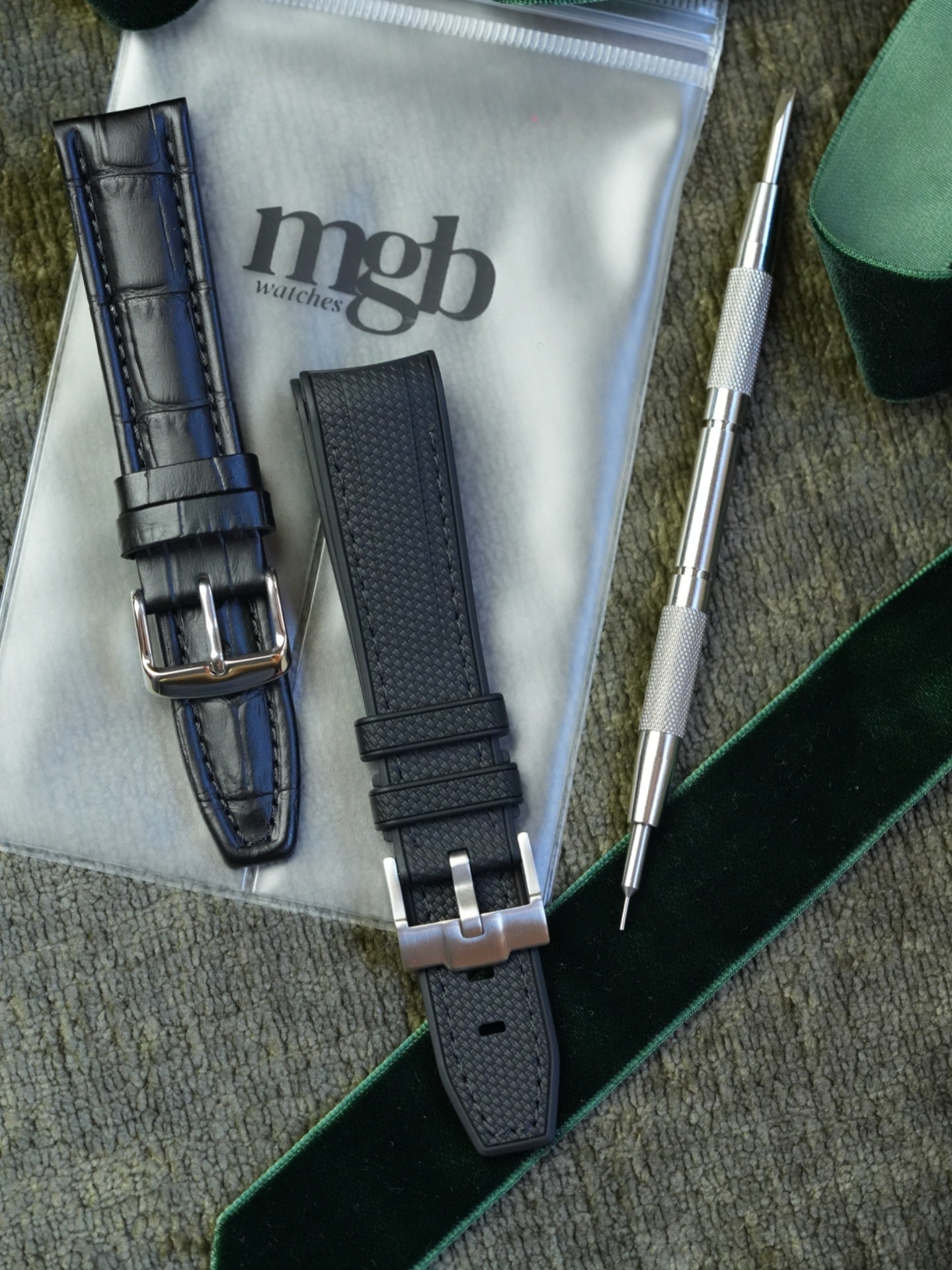Strap Gift Set: Two Black Straps & Spring Bar Tool